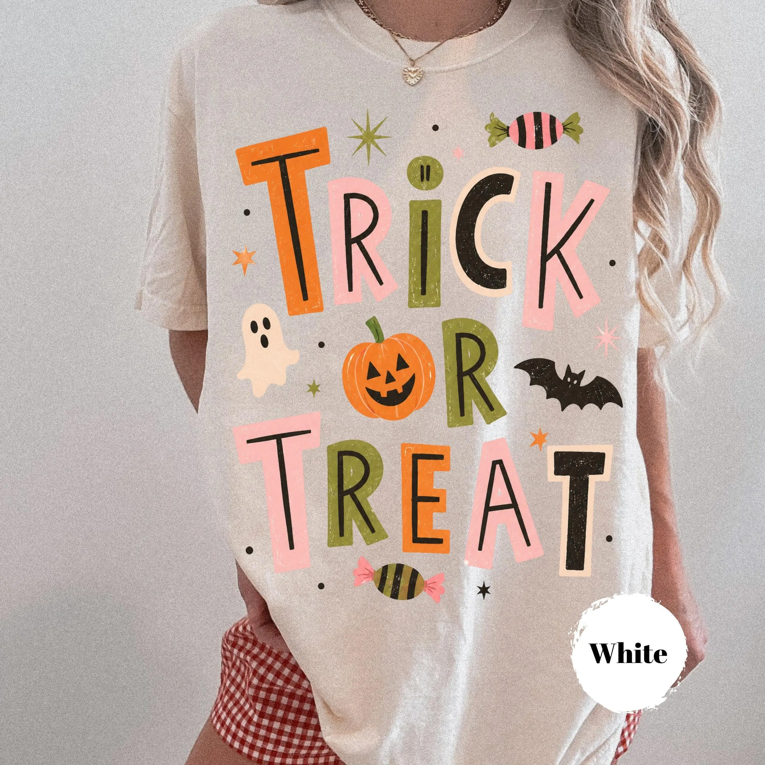 Vintage Trick or Treat Shirt, Retro Pumpkin Halloween Graphic Tee, Spooky Season Fall Gift for Women - photo 5