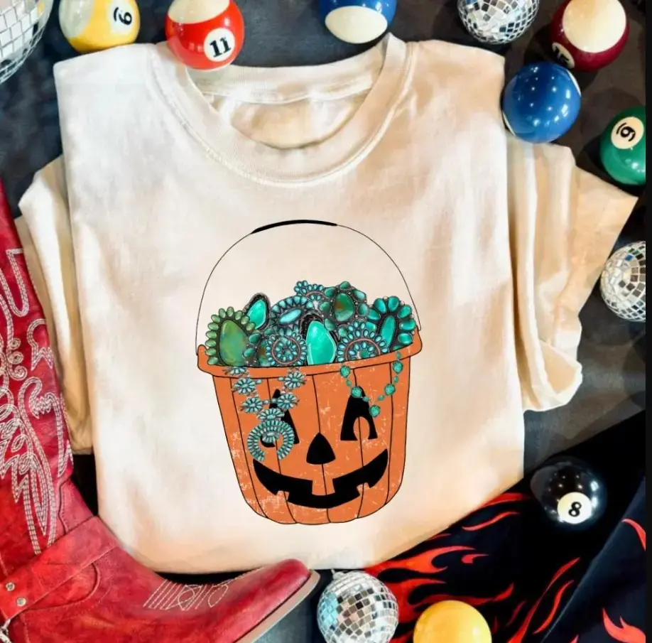 Turquoise Candy Bucket Halloween Shirt, Vintage Western Retro Graphic Tee Sweatshirt Hoodie for Women