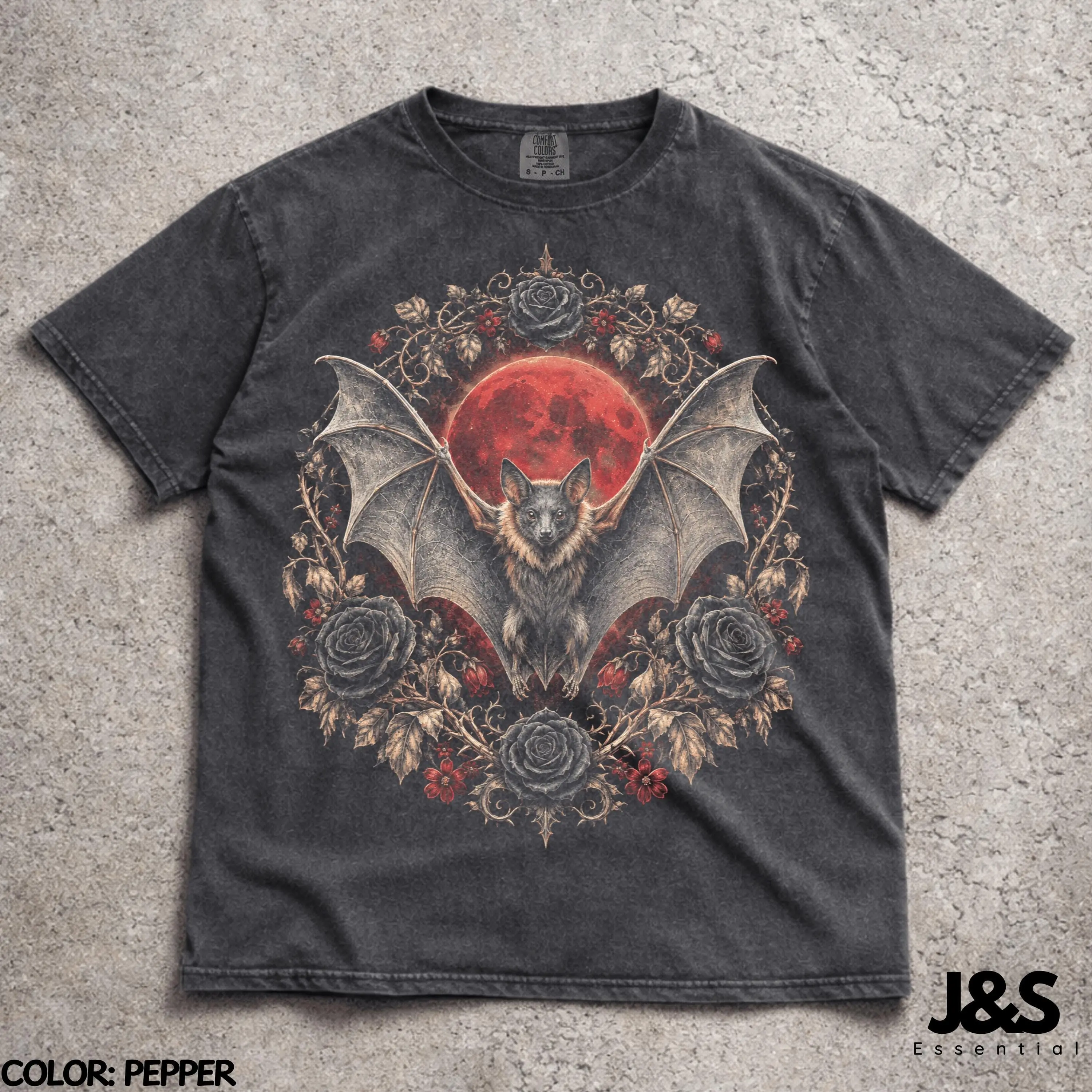 Vampire Bat Halloween T-Shirt, Gothic Blood Moon Graphic Tee, Vintage Comfort Colors Spooky Dark Academia Lover Gift