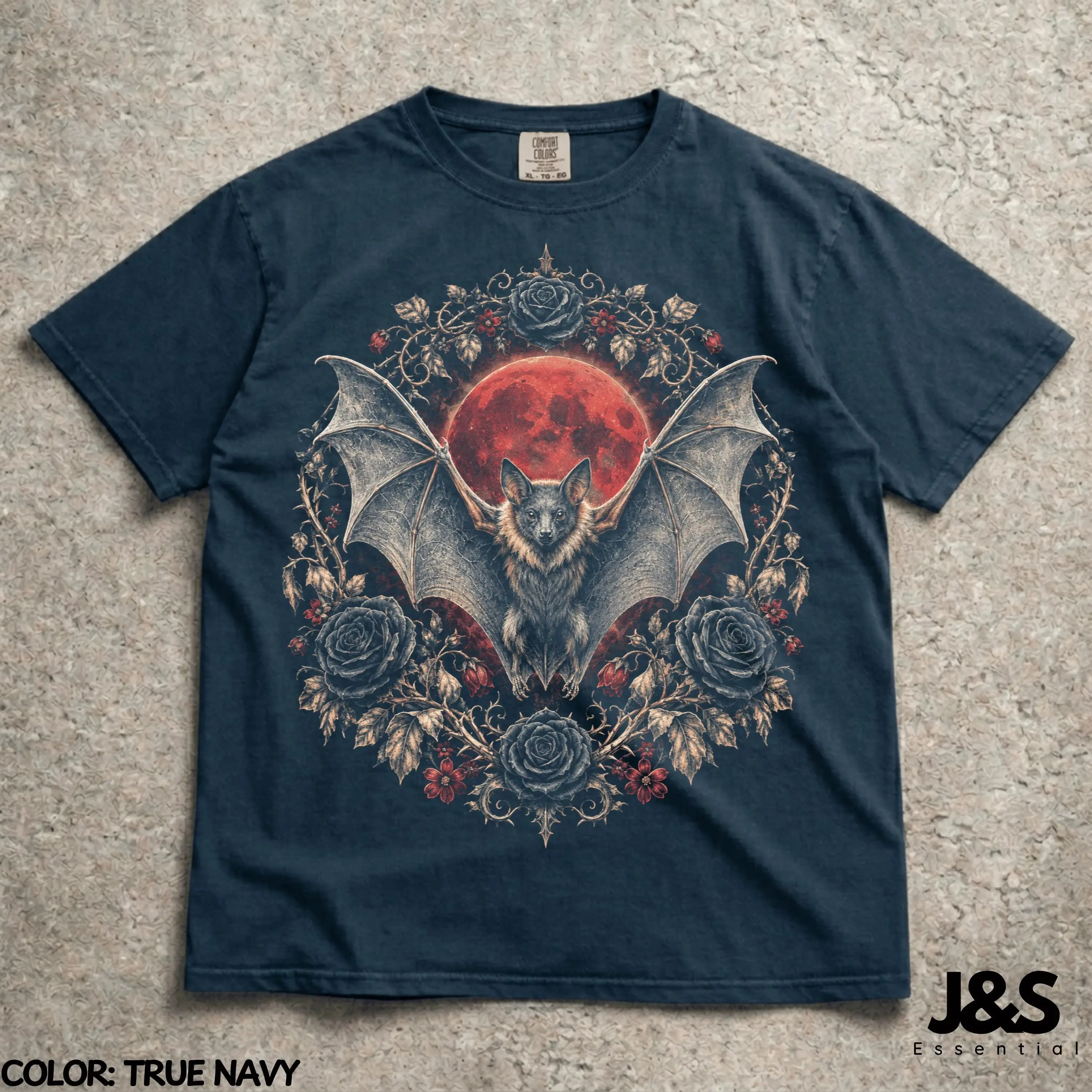 Vampire Bat Halloween T-Shirt, Gothic Blood Moon Graphic Tee, Vintage Comfort Colors Spooky Dark Academia Lover Gift - photo 2