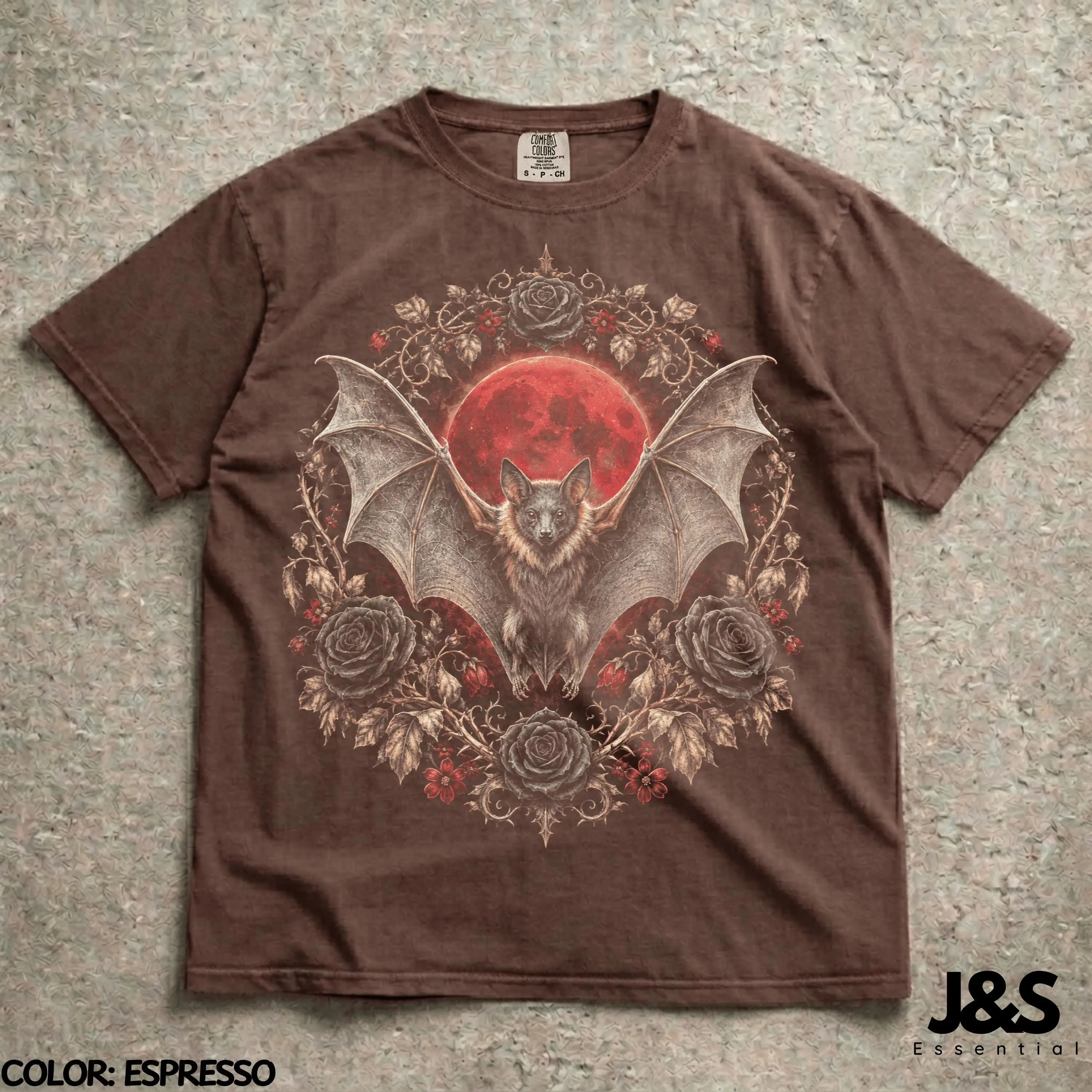 Vampire Bat Halloween T-Shirt, Gothic Blood Moon Graphic Tee, Vintage Comfort Colors Spooky Dark Academia Lover Gift - photo 3