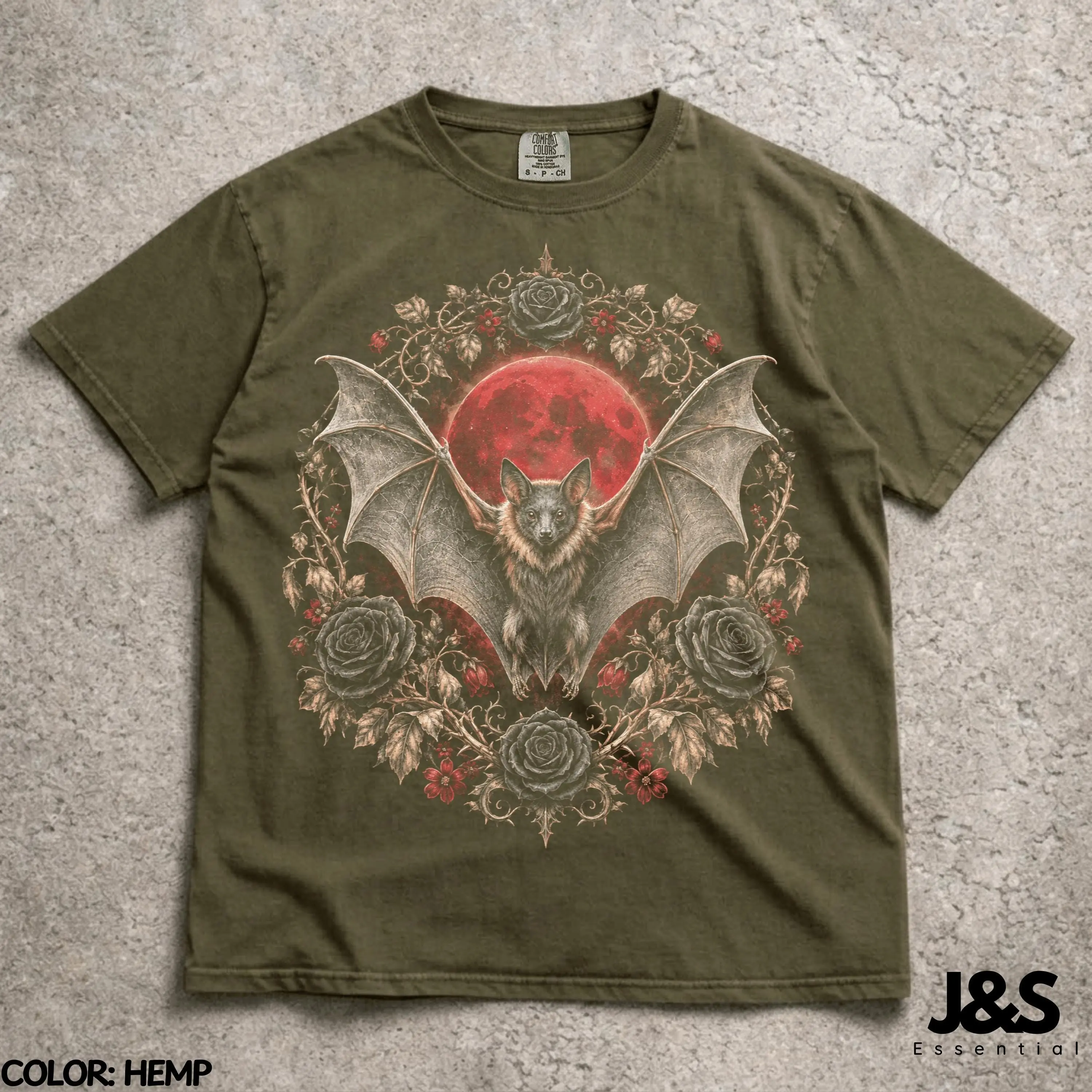 Vampire Bat Halloween T-Shirt, Gothic Blood Moon Graphic Tee, Vintage Comfort Colors Spooky Dark Academia Lover Gift - photo 4