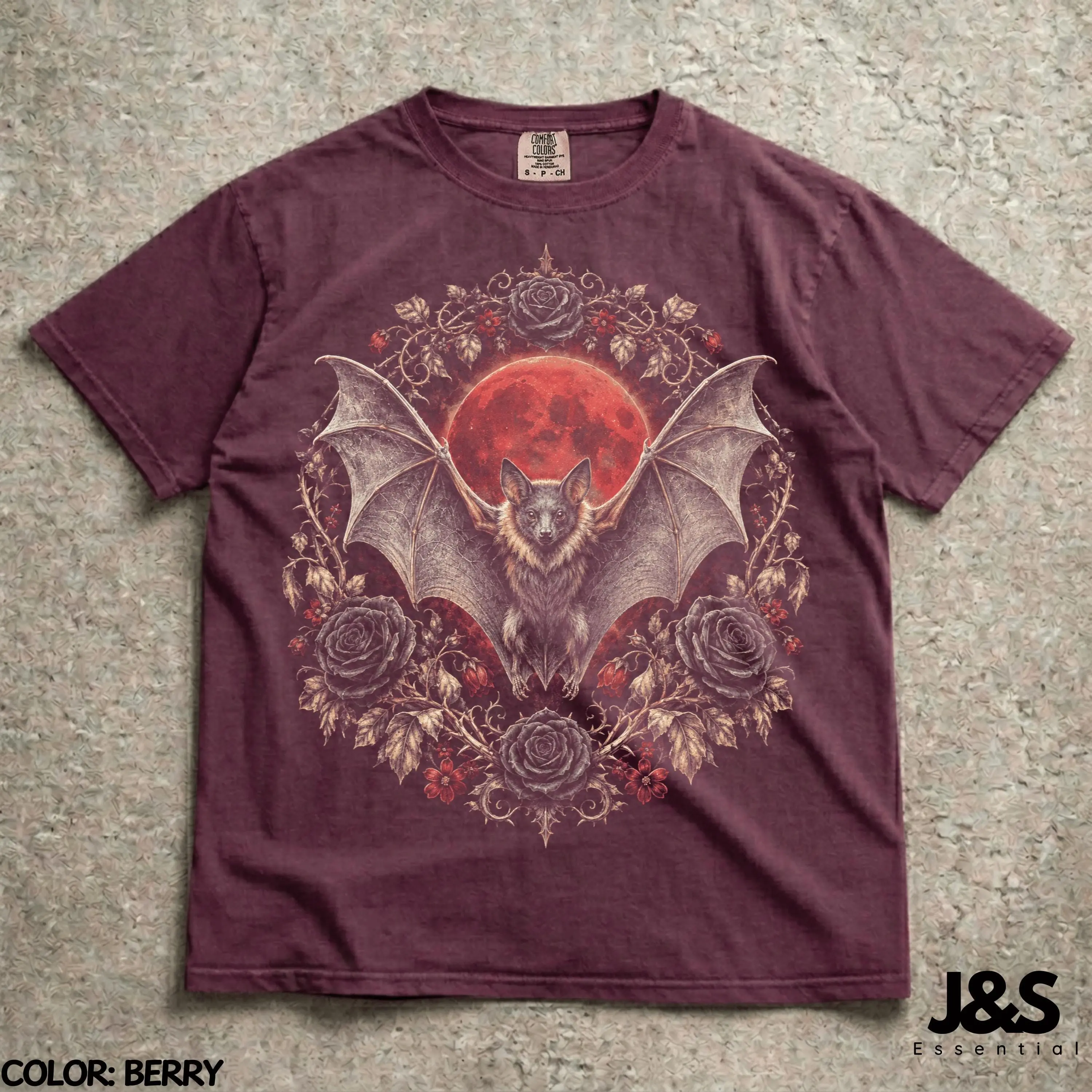 Vampire Bat Halloween T-Shirt, Gothic Blood Moon Graphic Tee, Vintage Comfort Colors Spooky Dark Academia Lover Gift - photo 5