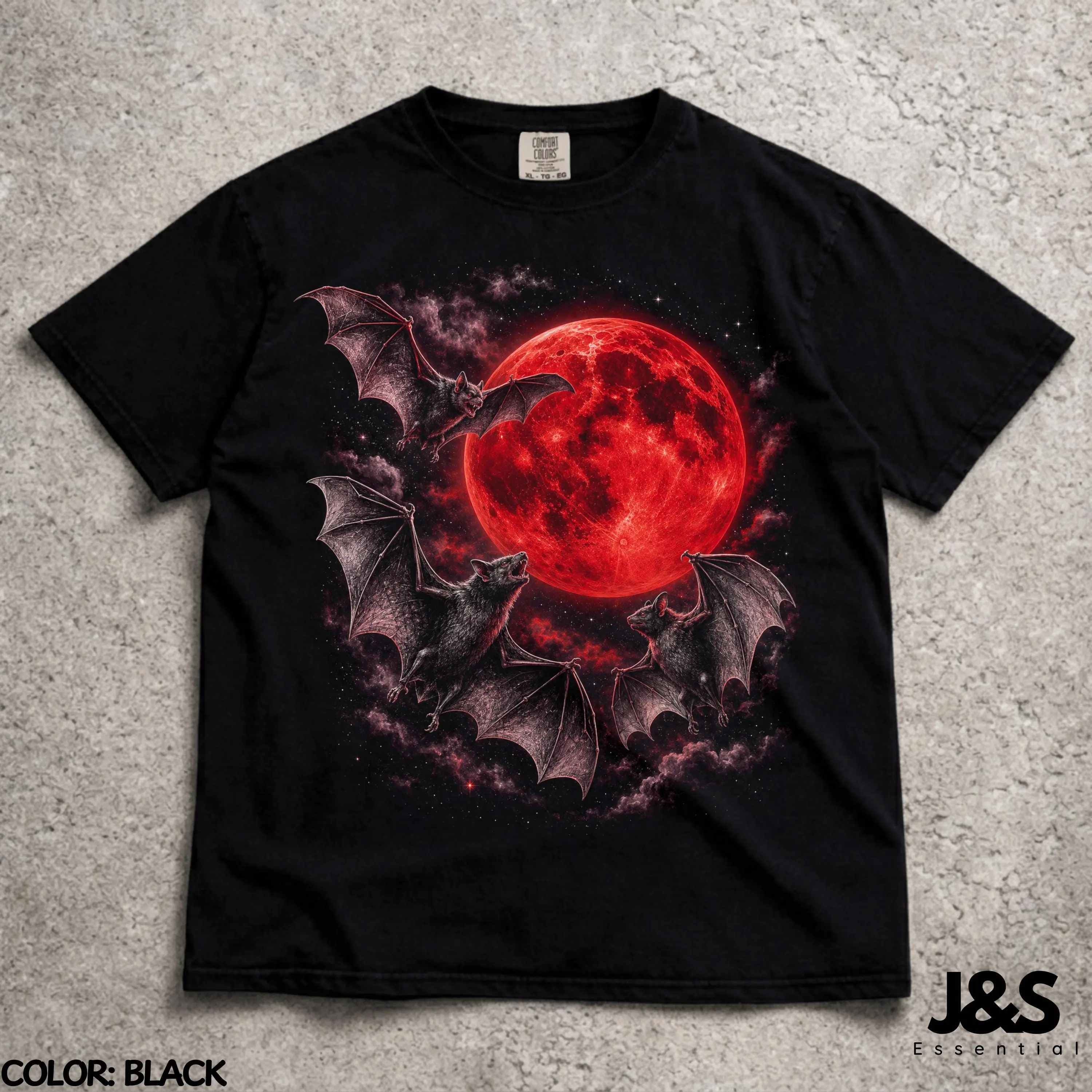 Vampire Bat Moon Halloween T-Shirt, Red Blood Gothic Comfort Colors Graphic Tee, Spooky Lover Gift - photo 2