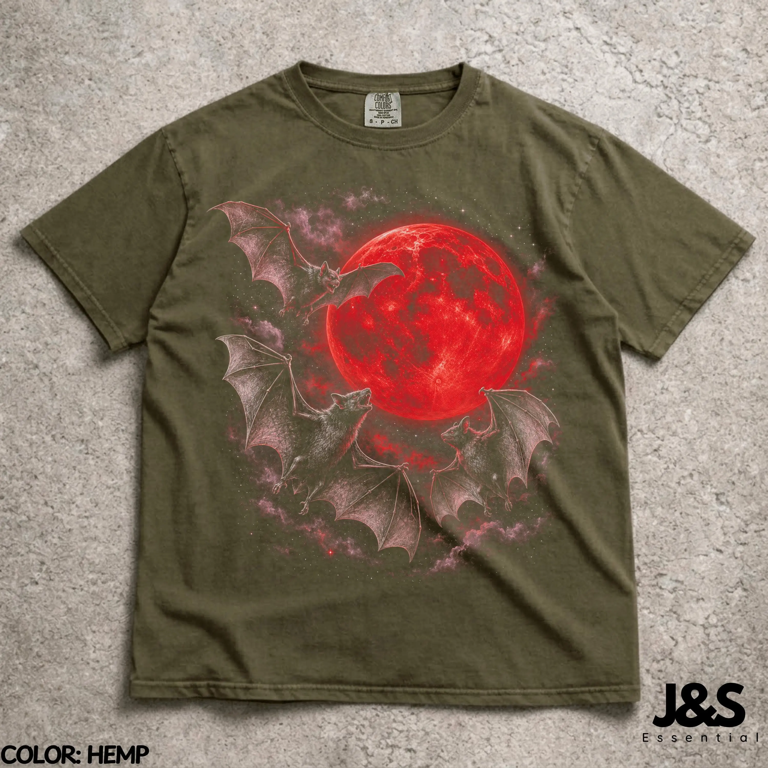 Vampire Bat Moon Halloween T-Shirt, Red Blood Gothic Comfort Colors Graphic Tee, Spooky Lover Gift - photo 3