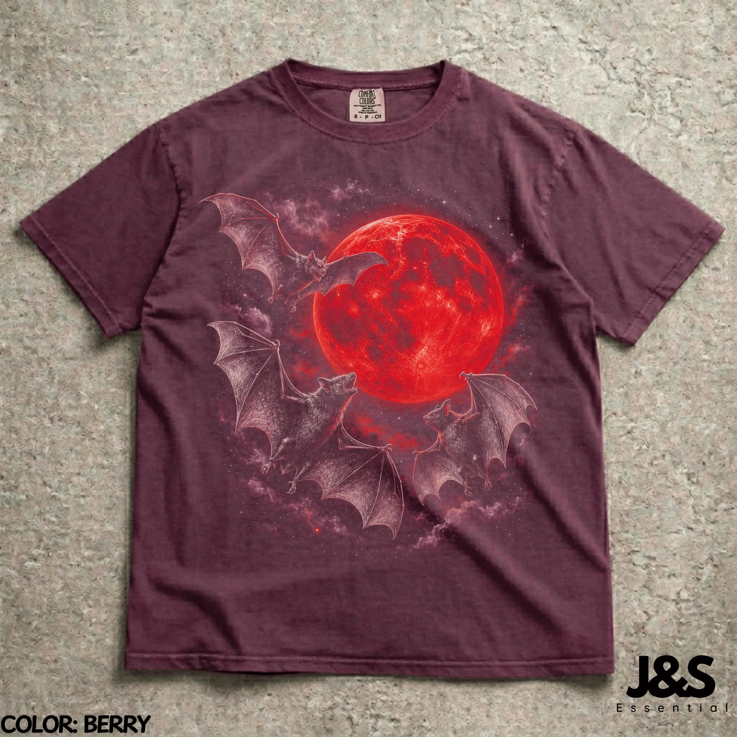 Vampire Bat Moon Halloween T-Shirt, Red Blood Gothic Comfort Colors Graphic Tee, Spooky Lover Gift - photo 5