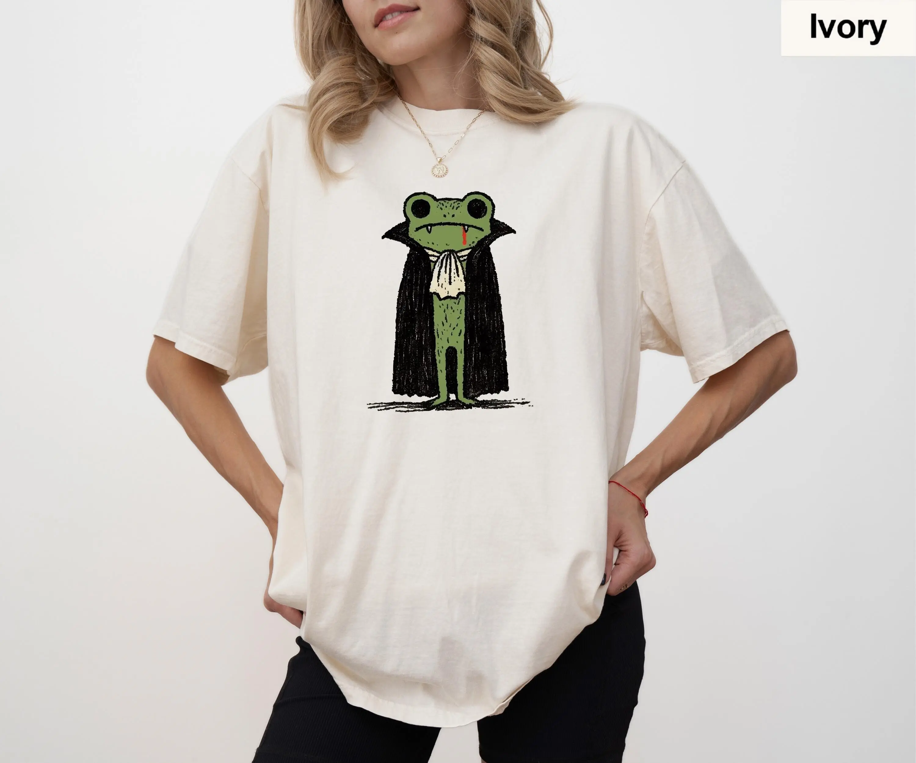 Comfort Colors Vampire Frog Halloween Shirt, Cute Spooky Funny Graphic Tee, Animal Lover Fall Gift - photo 4