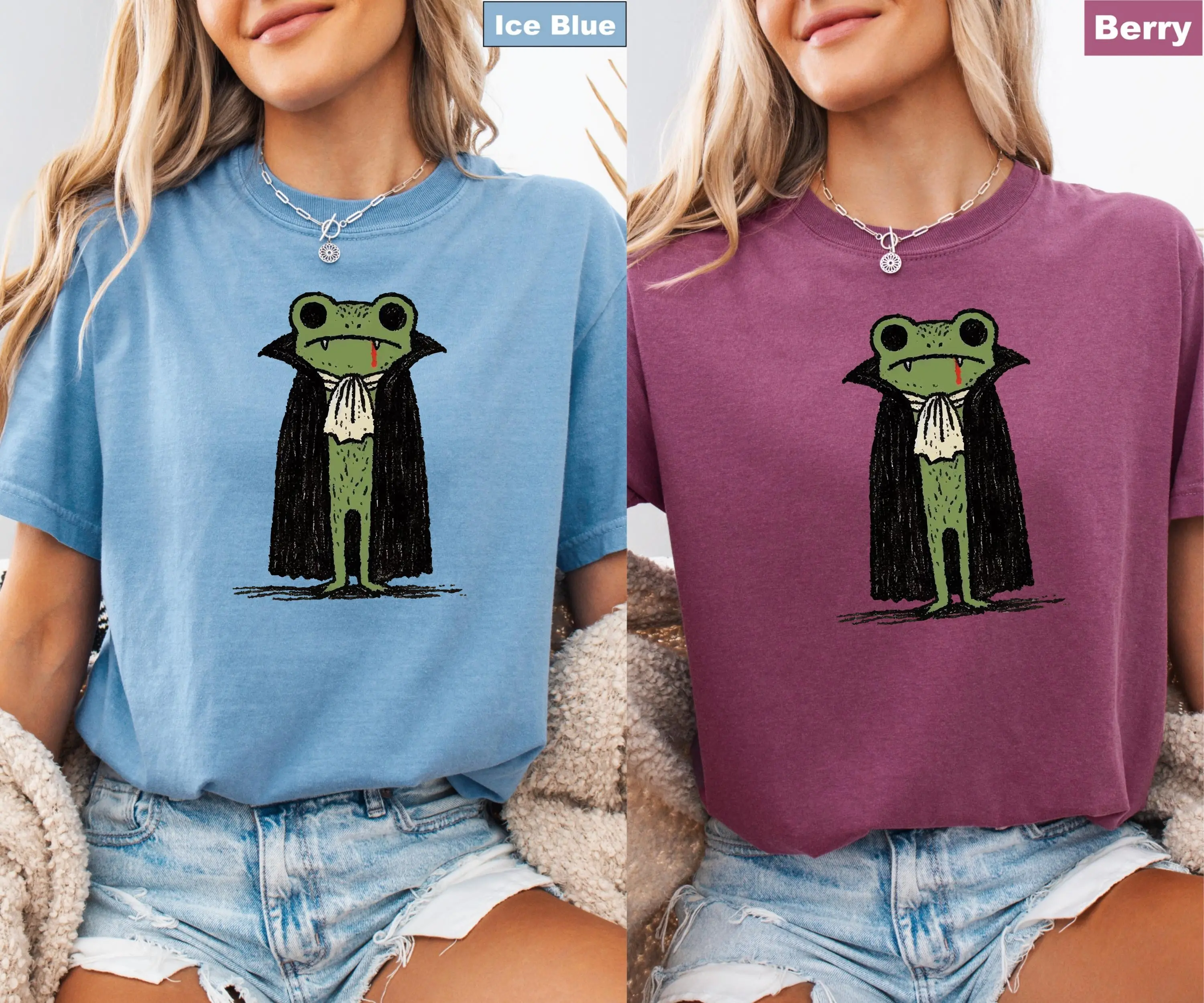 Comfort Colors Vampire Frog Halloween Shirt, Cute Spooky Funny Graphic Tee, Animal Lover Fall Gift - photo 5