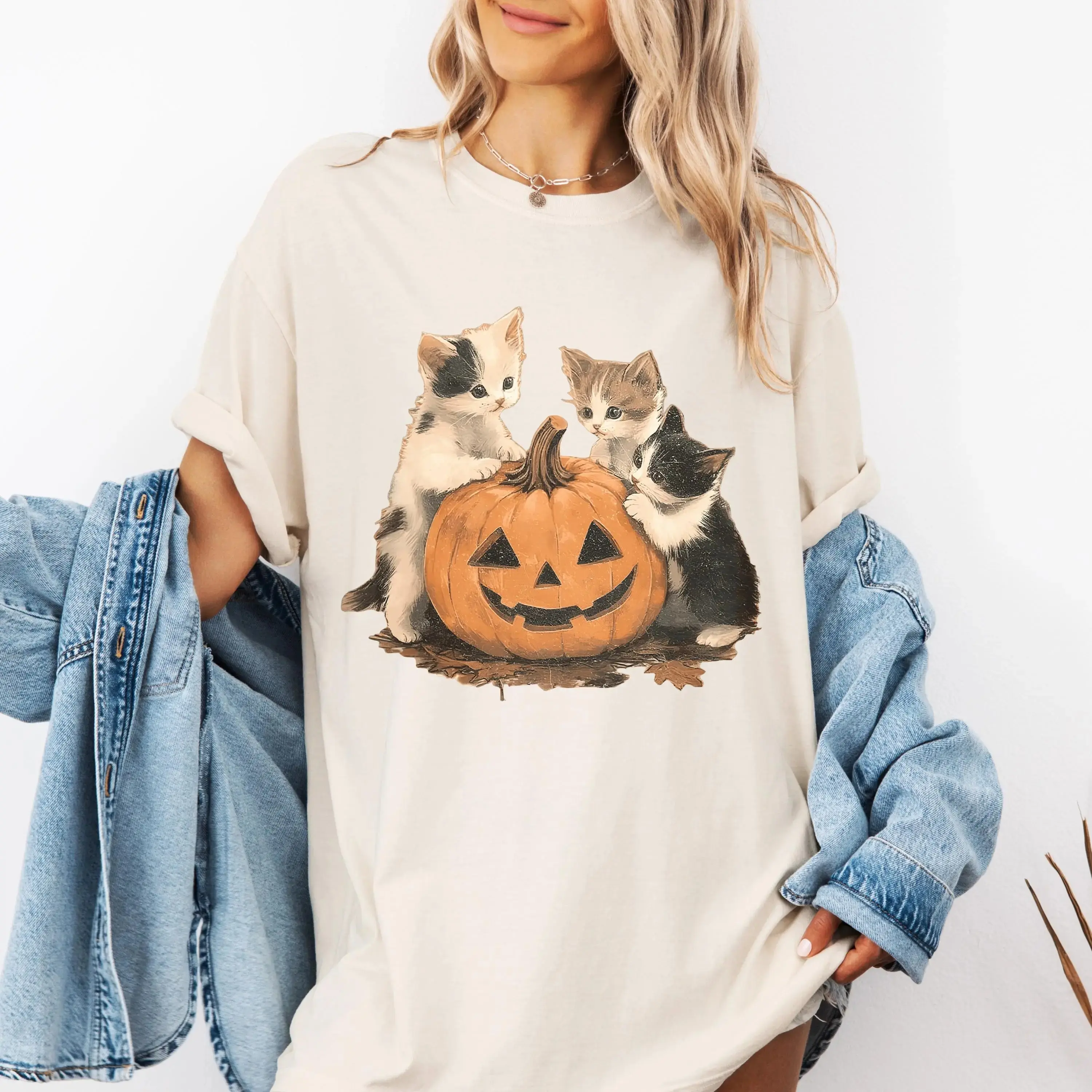 Vintage 90s Black Cat Halloween Sweatshirt for Women, Retro Spooky Season Crewneck, Cute Cat Lover Pumpkin Fall Graphic Top - photo 3