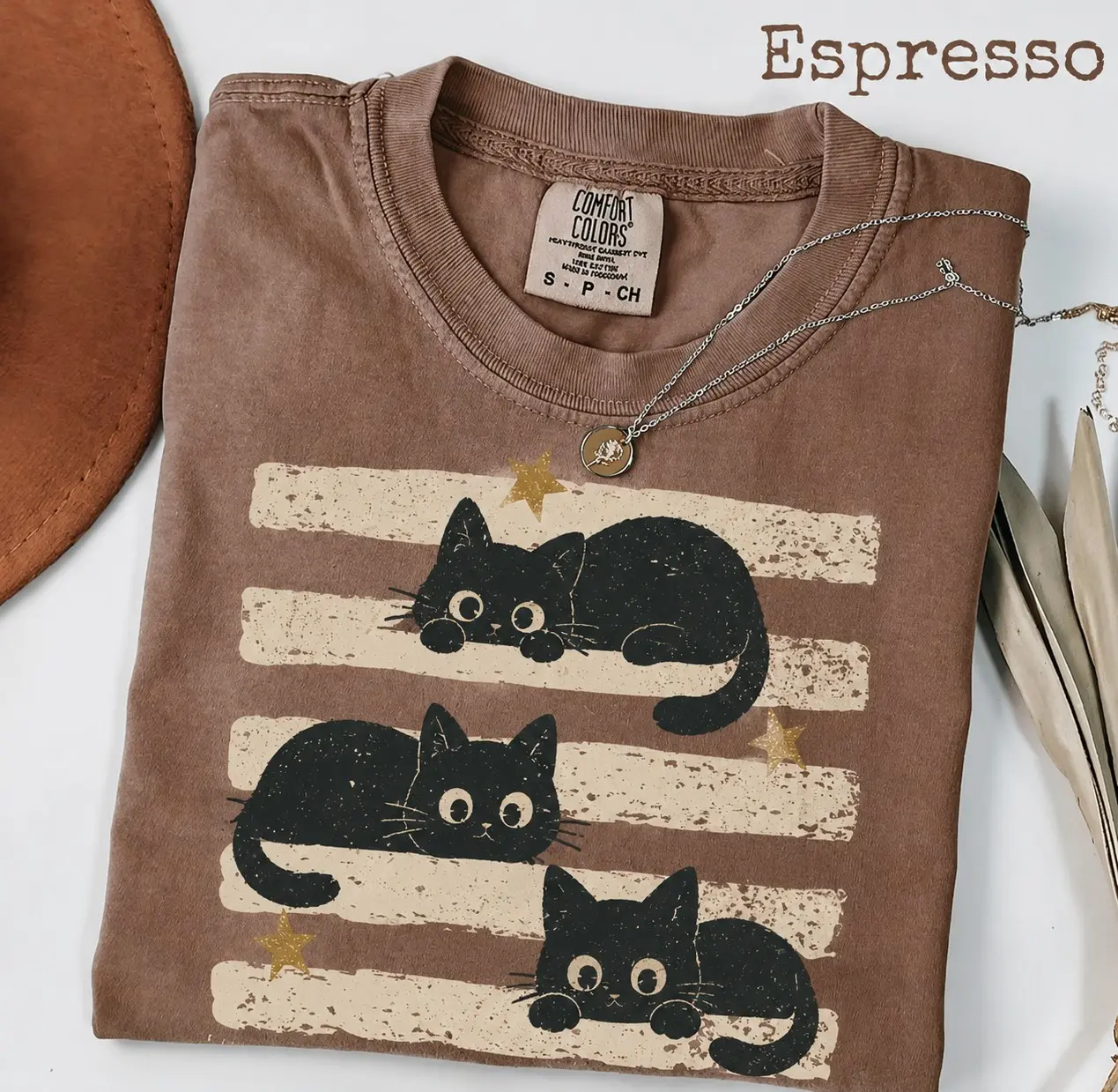 Vintage Black Cat Halloween T-Shirt, Retro Spooky Season Tee, Comfort Colors Boho Witchy Goth Fall Top - photo 1