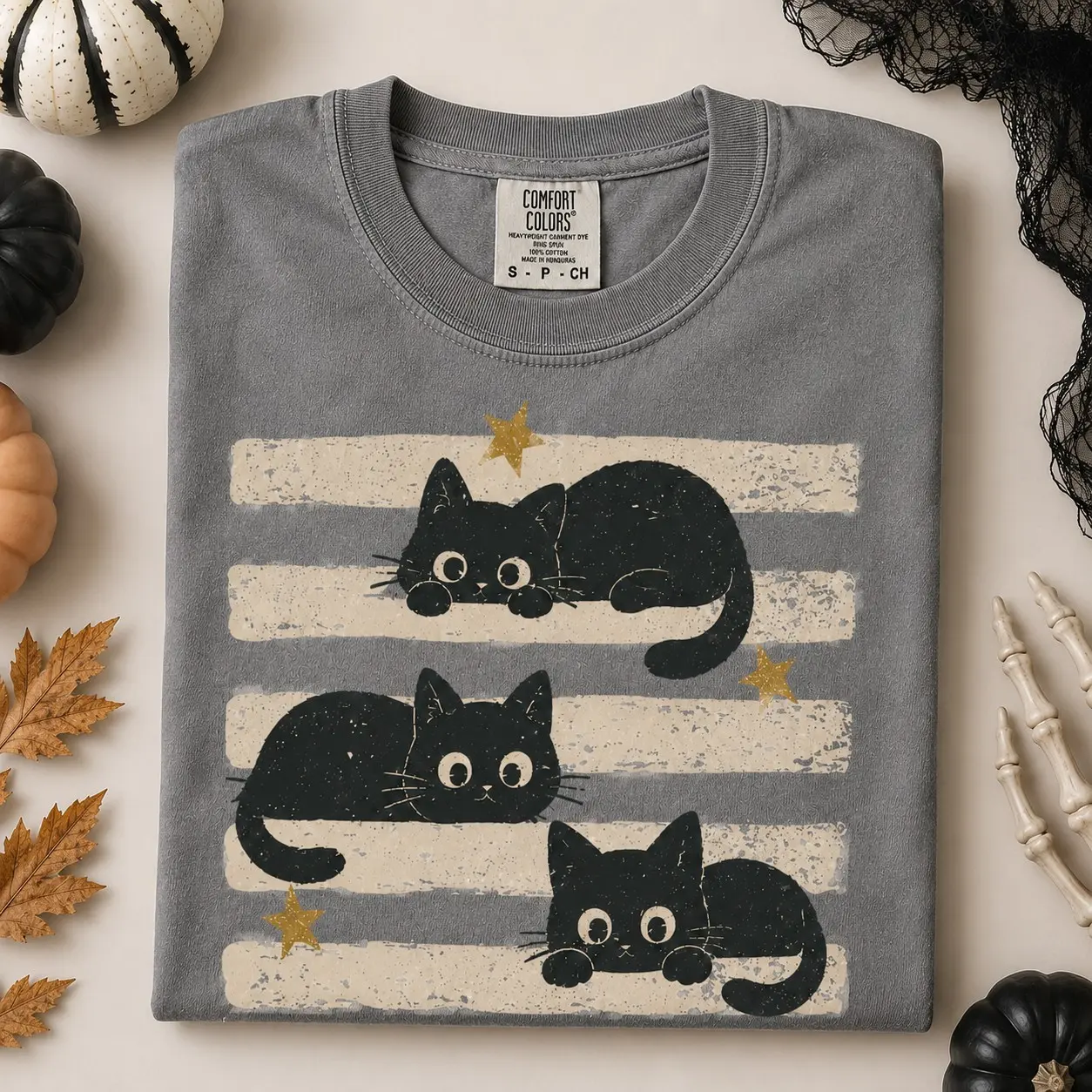 Vintage Black Cat Halloween T-Shirt, Retro Spooky Season Tee, Comfort Colors Boho Witchy Goth Fall Top - photo 2