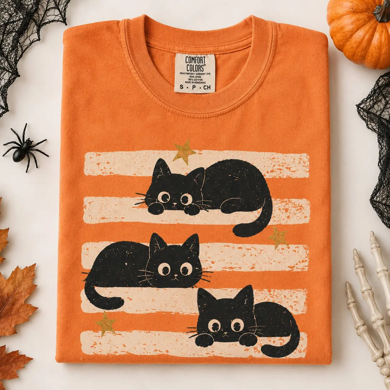 Vintage Black Cat Halloween T-Shirt, Retro Spooky Season Tee, Comfort Colors Boho Witchy Goth Fall Top - photo 3