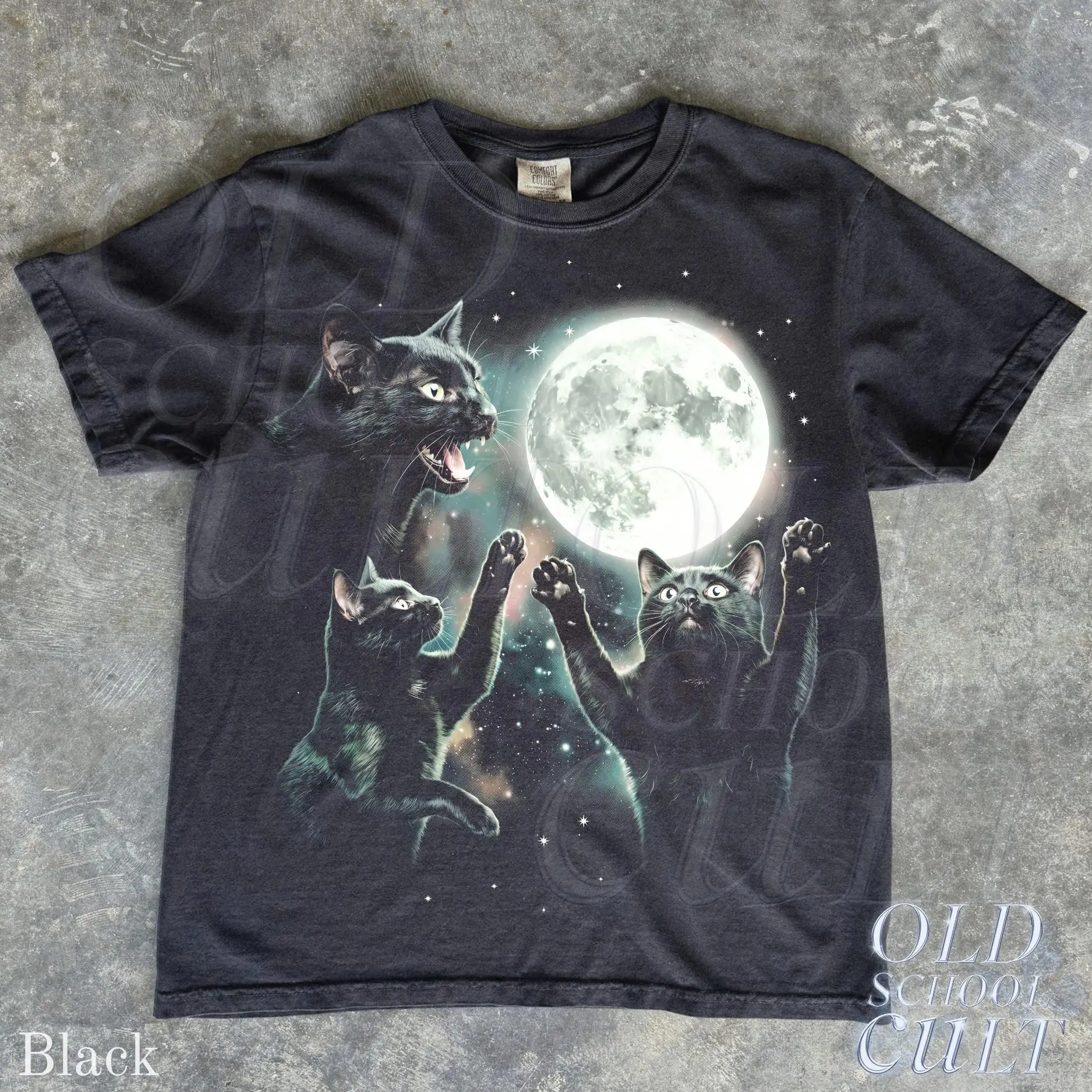 Vintage Black Cat Moon Graphic T Shirt, Celestial Spooky Gothic Kitty Tee, Witchy Halloween Mom Gift Unisex Top - photo 2