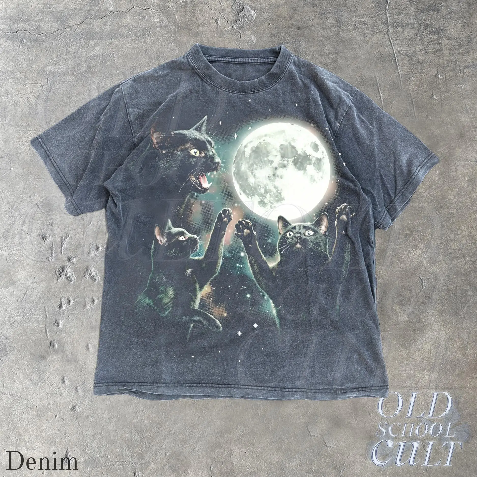Vintage Black Cat Moon Graphic T Shirt, Celestial Spooky Gothic Kitty Tee, Witchy Halloween Mom Gift Unisex Top - photo 3