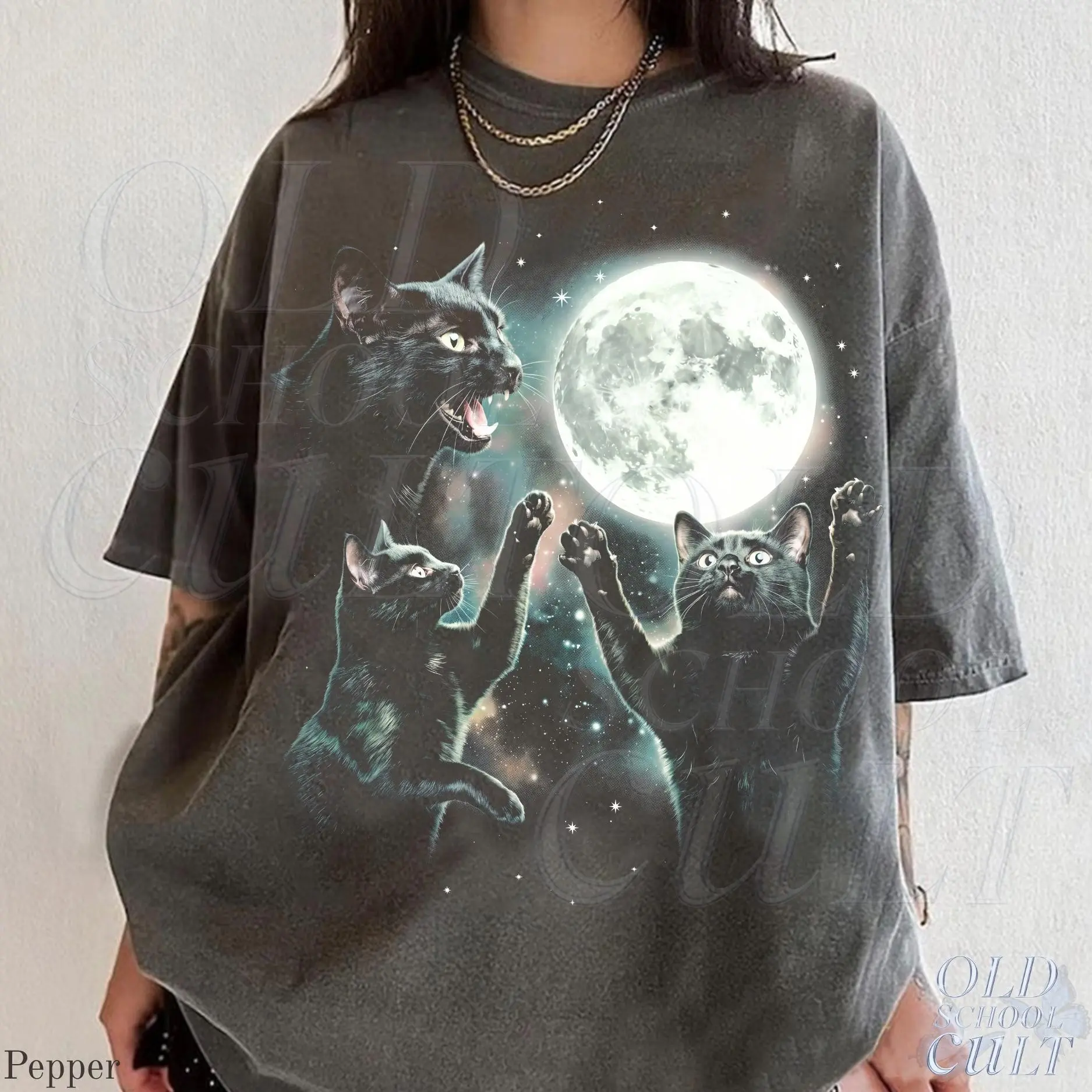 Vintage Black Cat Moon Graphic T Shirt, Celestial Spooky Gothic Kitty Tee, Witchy Halloween Mom Gift Unisex Top - photo 5