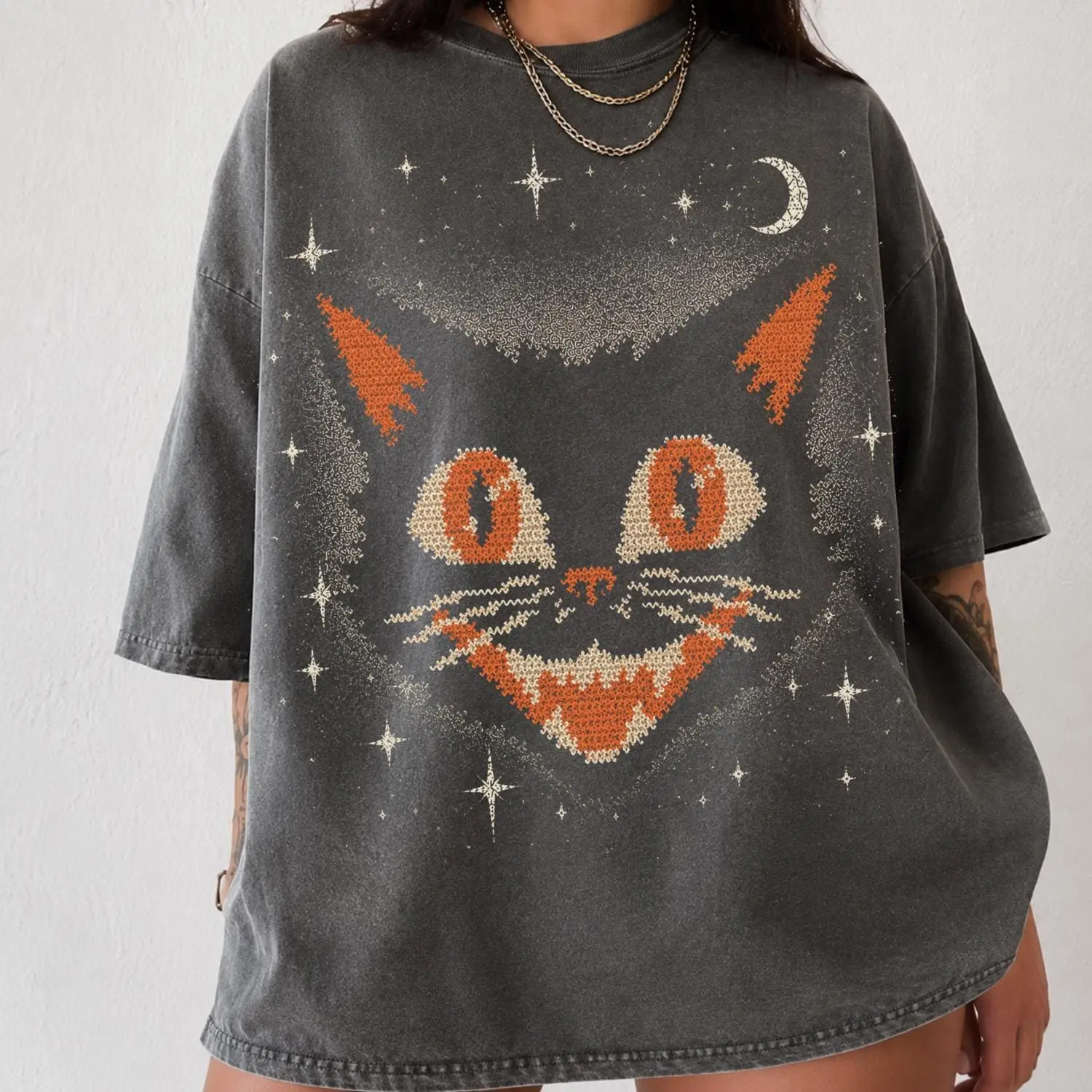 Vintage Black Cat T-Shirt, Retro Halloween Witchy Celestial Graphic Tee, Cute Spooky Y2K Lover Gift