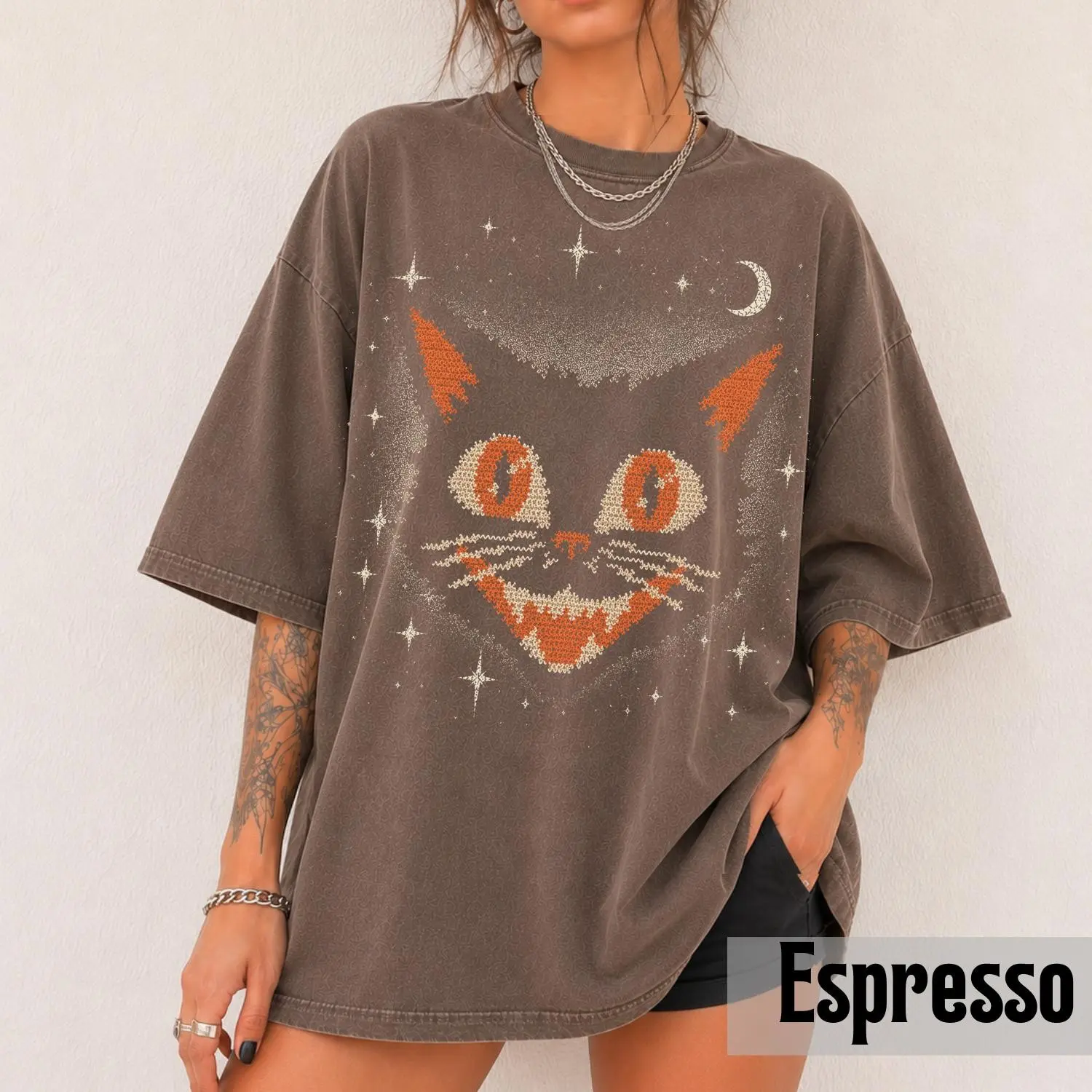 Vintage Black Cat T-Shirt, Retro Halloween Witchy Celestial Graphic Tee, Cute Spooky Y2K Lover Gift - photo 3