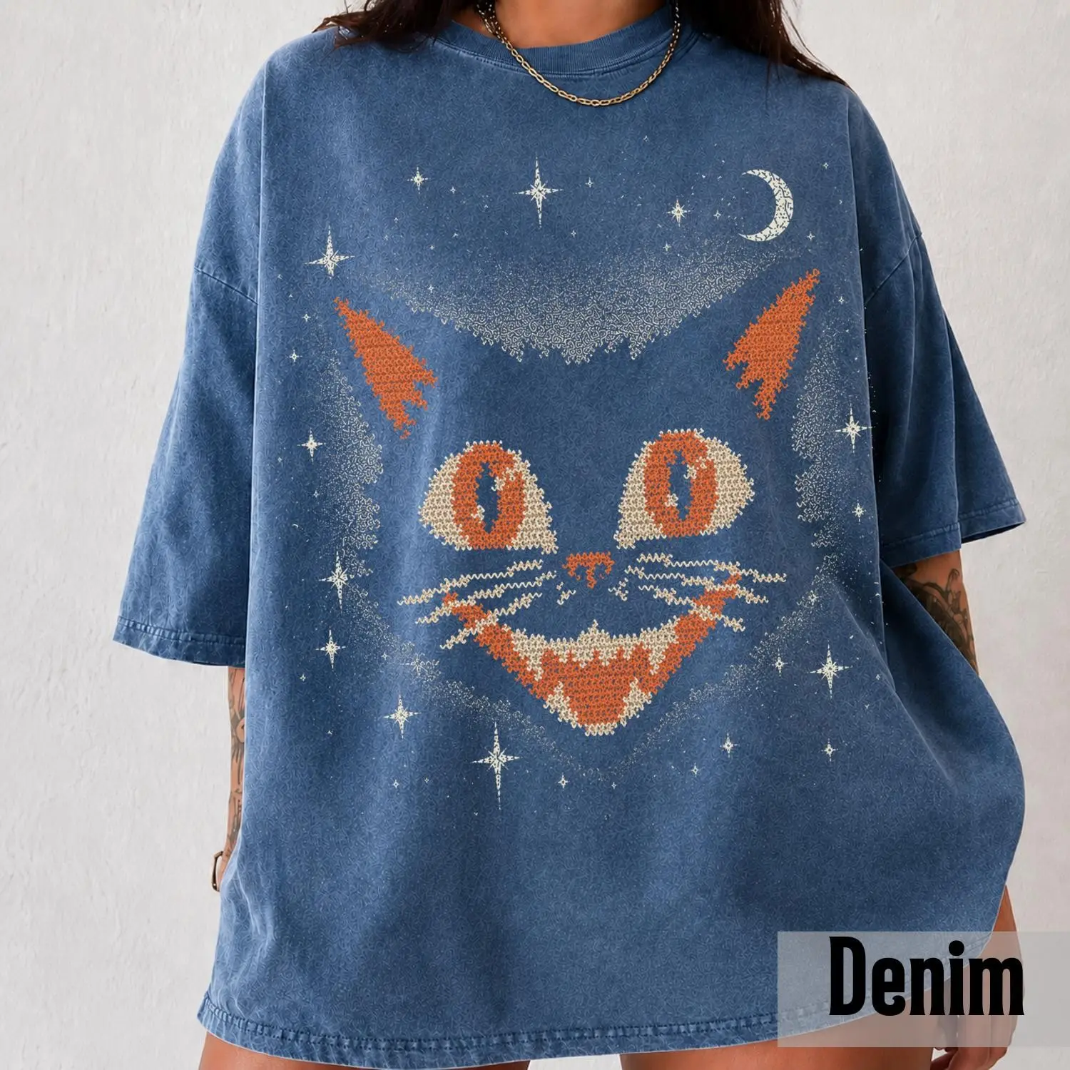 Vintage Black Cat T-Shirt, Retro Halloween Witchy Celestial Graphic Tee, Cute Spooky Y2K Lover Gift - photo 5