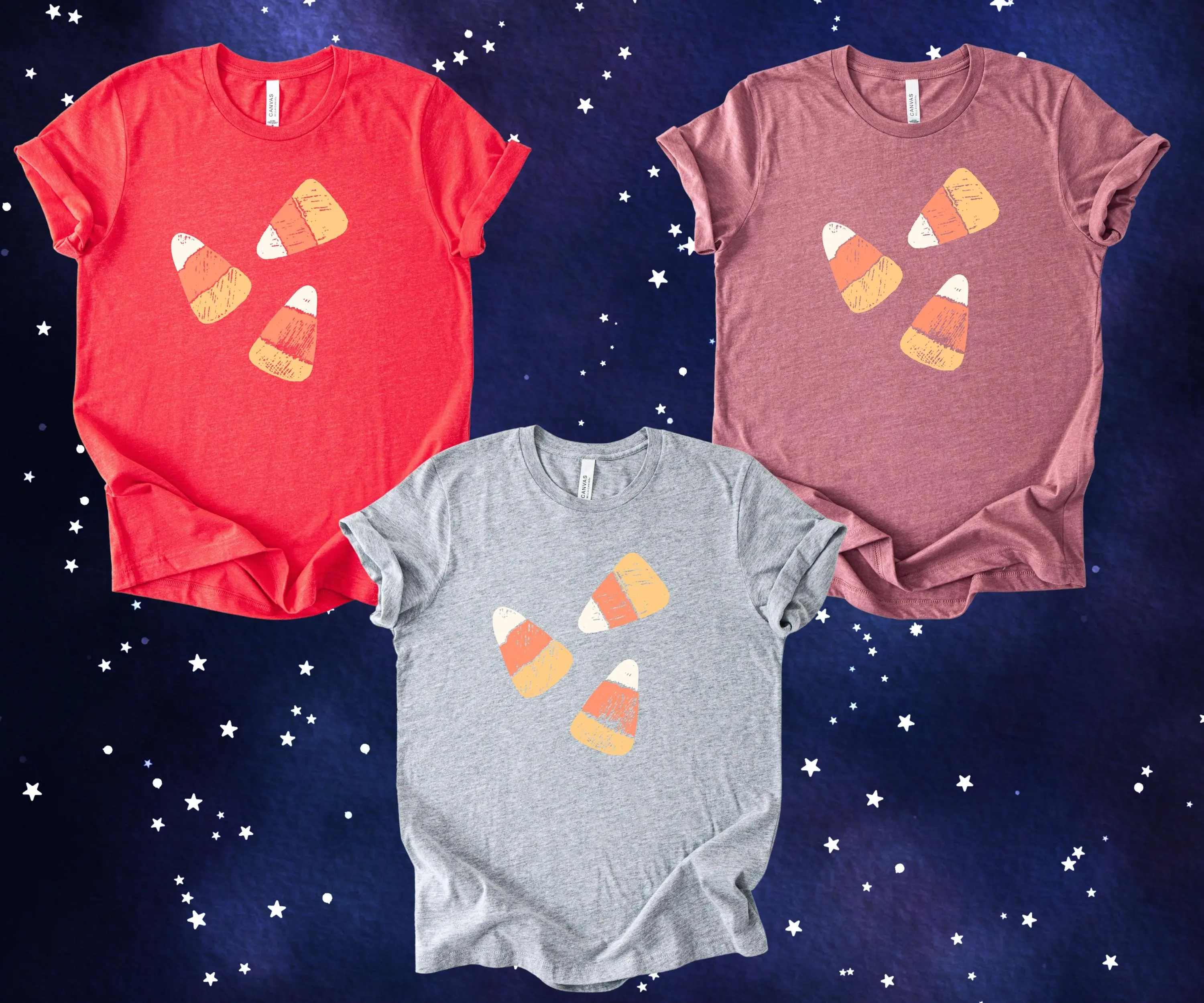 Vintage Candy Corn T-Shirt, Soft Chalk Art Halloween Retro Graphic Cute Autumn Fall Top for Women - photo 4