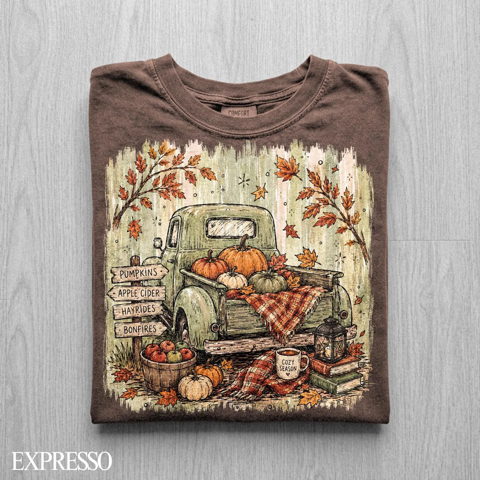 Vintage Fall Pumpkin Truck Shirt, Comfort Colors Cozy Autumn Patch Thanksgiving Aesthetic Graphic Tee Gift