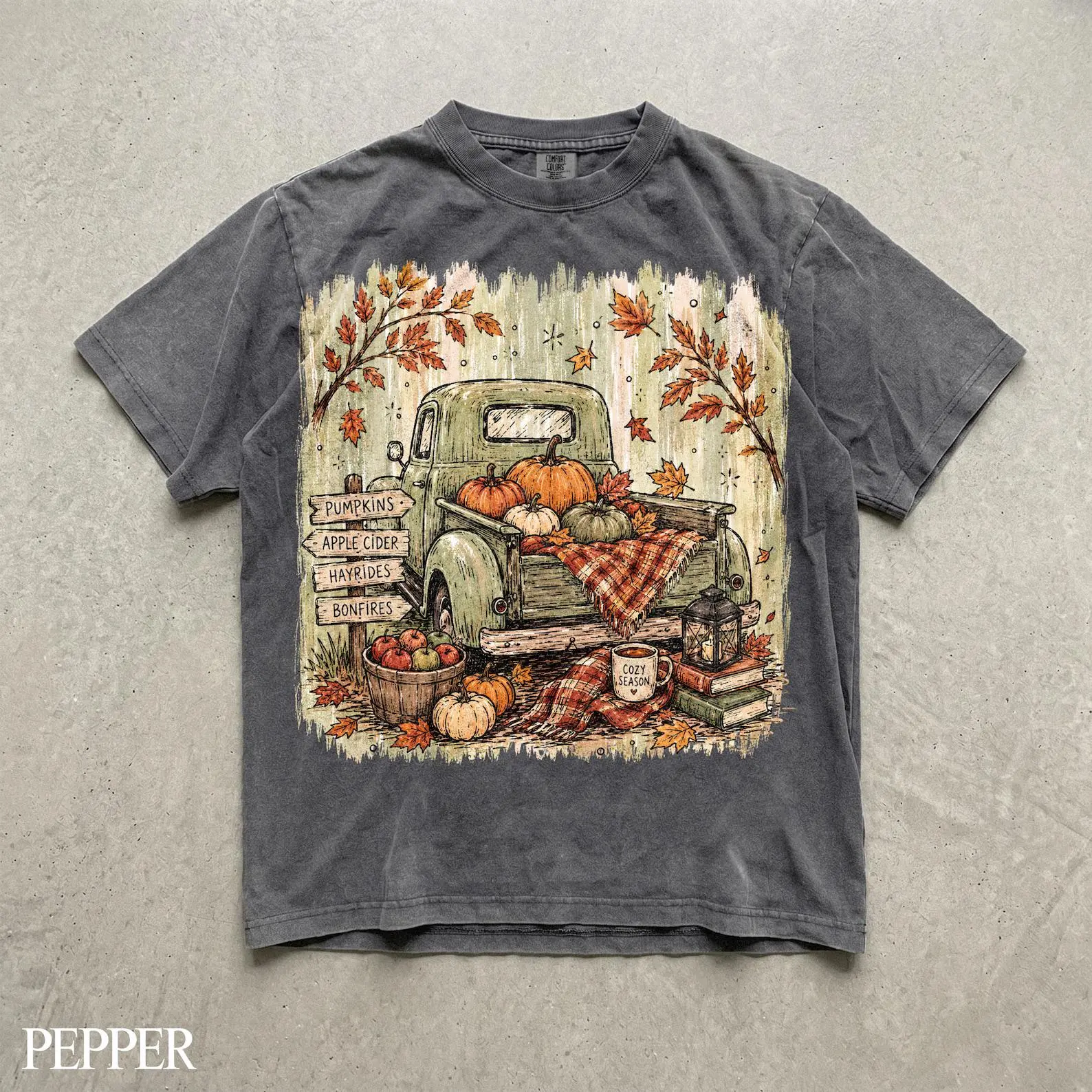 Vintage Fall Pumpkin Truck Shirt, Comfort Colors Cozy Autumn Patch Thanksgiving Aesthetic Graphic Tee Gift - photo 2