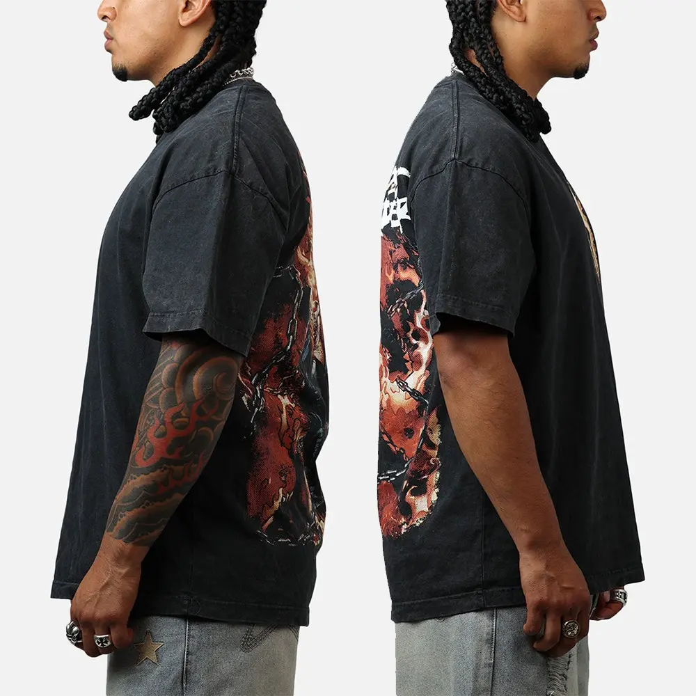 Vintage Flaming Skull T-Shirt, Retro 90s Biker Graphic Tee, Flame Skeleton Motorcycle Racing Oversized Streetwear Top