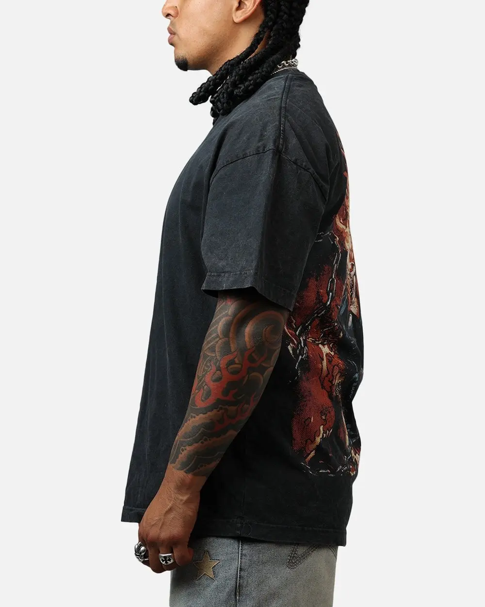 Vintage Flaming Skull T-Shirt, Retro 90s Biker Graphic Tee, Flame Skeleton Motorcycle Racing Oversized Streetwear Top - photo 3