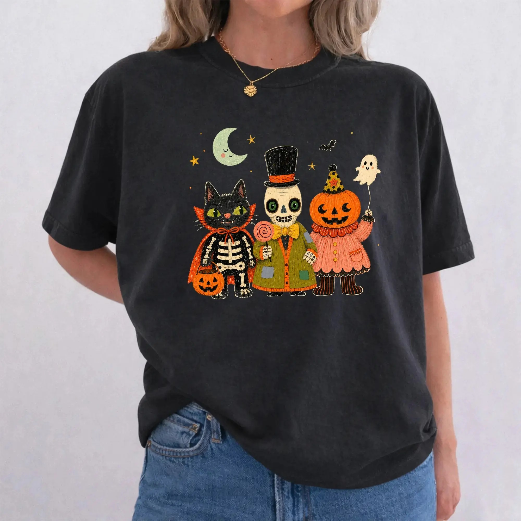 Vintage Funny Halloween Shirt for Women, Spooky Season Whimsical Graphic Tee, Retro Fall Vibes Clothing