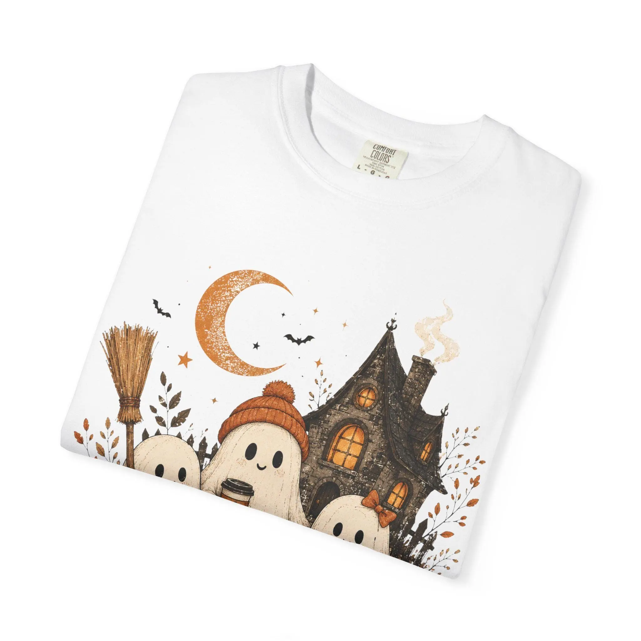 Vintage Ghost Family Halloween Sweatshirt for Women, Dog and Cat Pumpkin Haunted House Graphic Crewneck, Cute Spooky Comfort Colors Top - photo 2