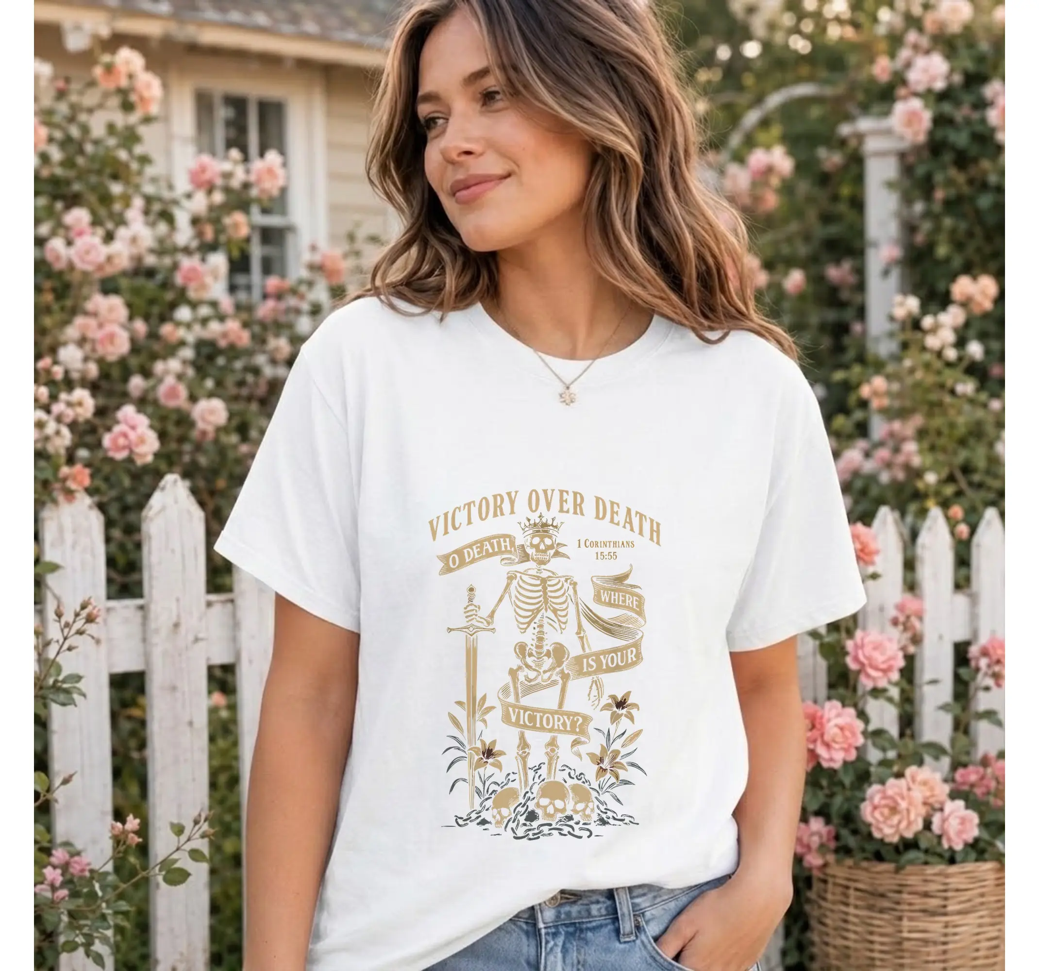 Vintage Goth Skeleton Graphic Tee, Christian Bible Verse Corinthians Shirt