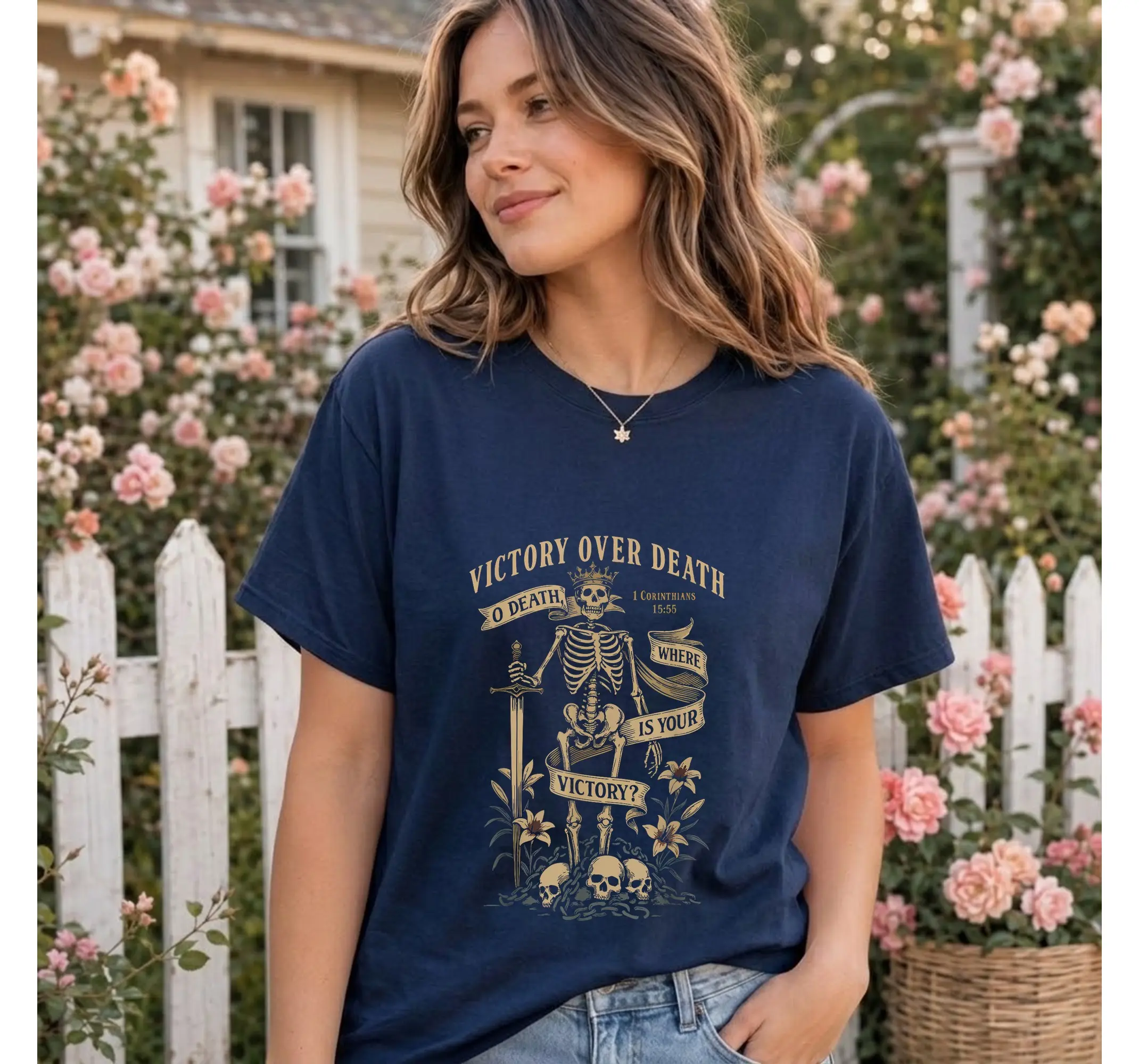 Vintage Goth Skeleton Graphic Tee, Christian Bible Verse Corinthians Shirt - photo 2