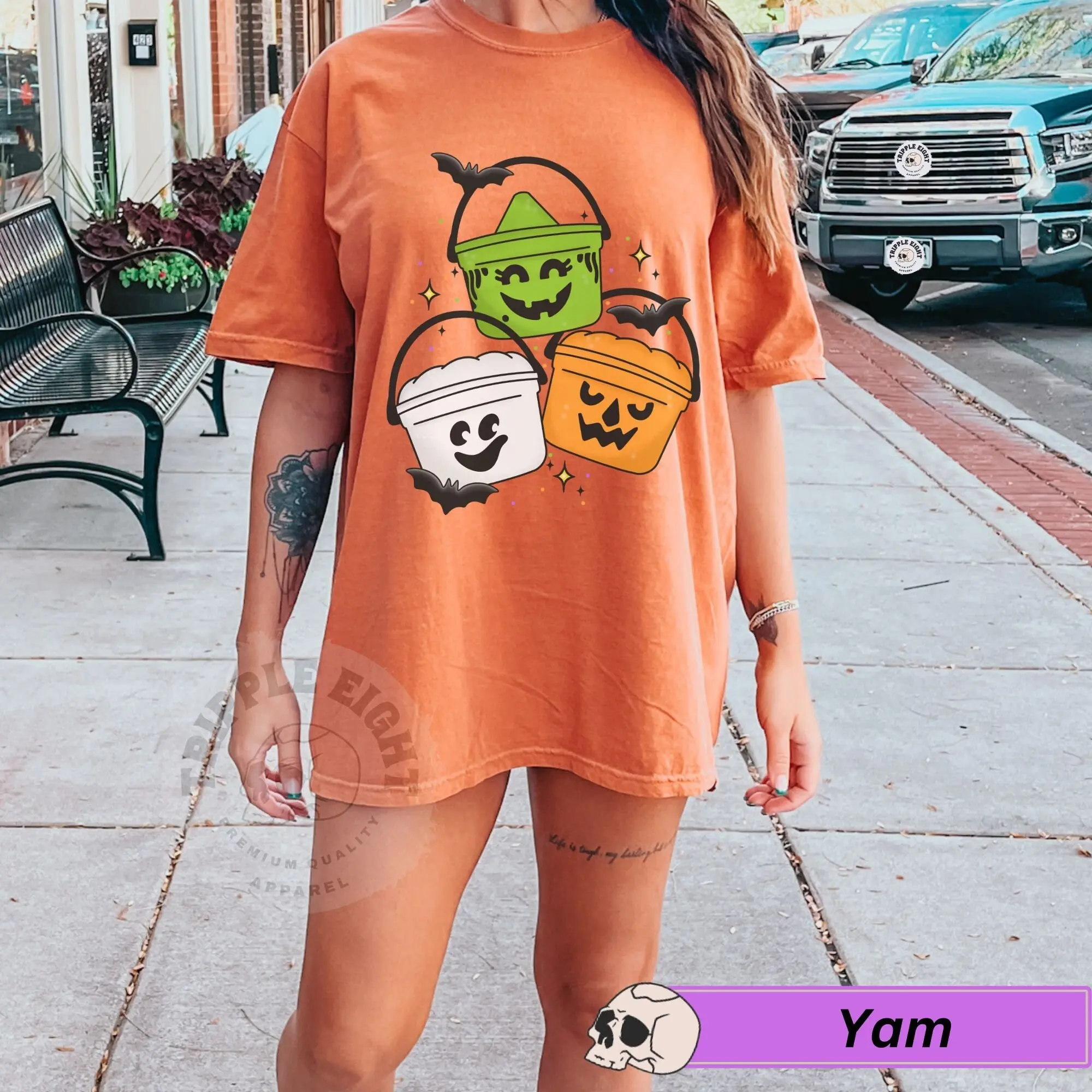 Vintage Halloween Bucket Shirt, Cute 90s Nostalgia Retro Boo Pails Graphic Tee, Trendy Spooky Plus Size Top - photo 2