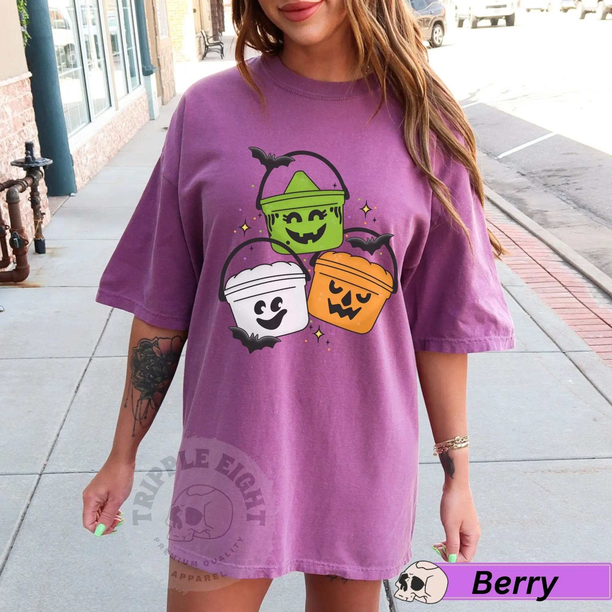 Vintage Halloween Bucket Shirt, Cute 90s Nostalgia Retro Boo Pails Graphic Tee, Trendy Spooky Plus Size Top - photo 4