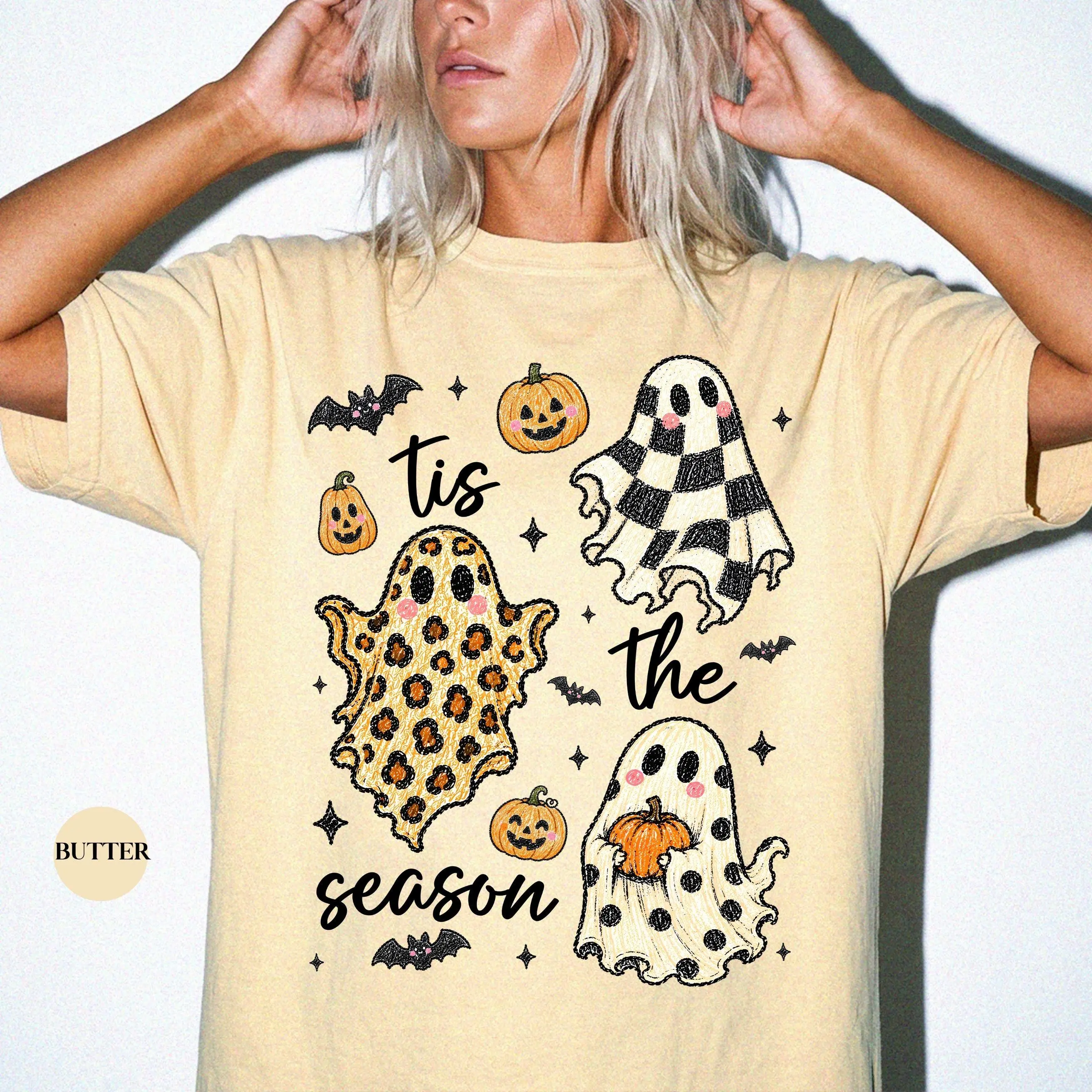 Vintage Halloween Comfort Colors Shirt, Retro Ghosts Tis The Season Tee, Womens Fall Spooky Y2K Graphic Top