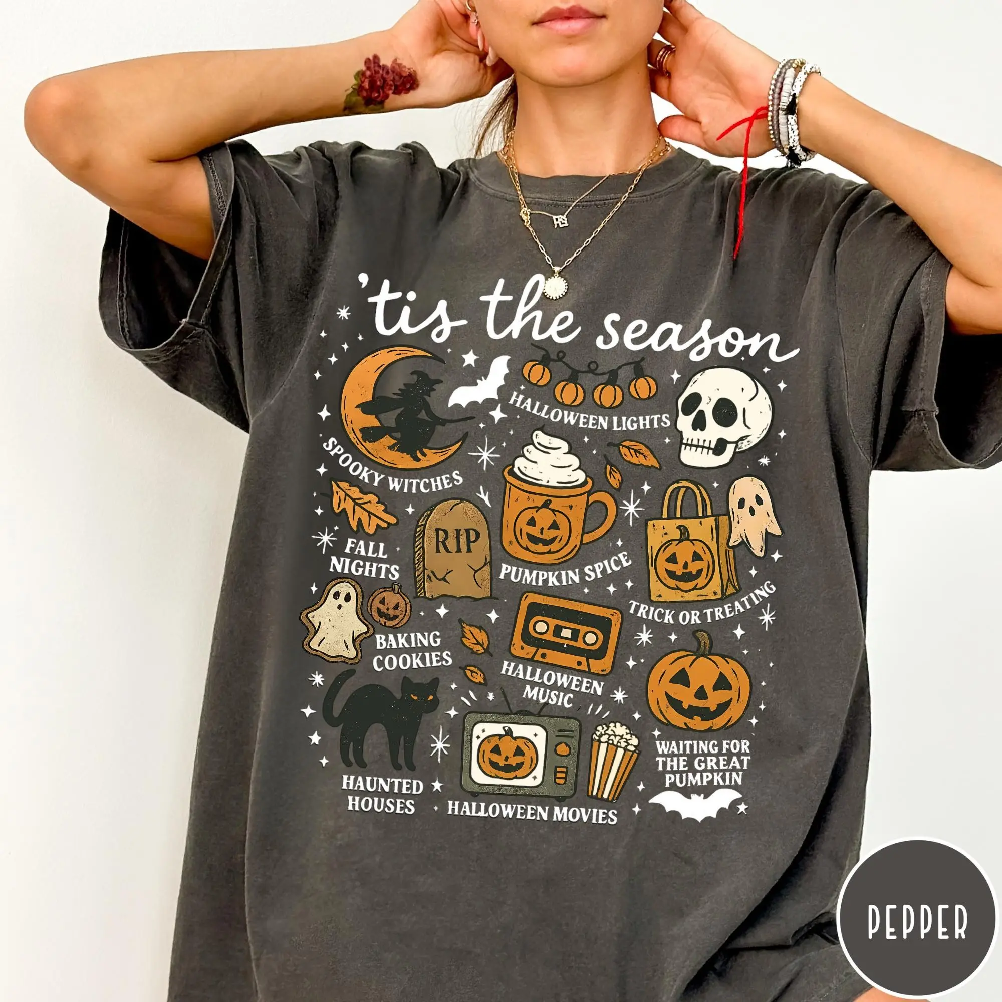 Vintage Halloween Comfort Colors Shirt, Tis the Season Retro Aesthetic Womens Pumpkin Witch Fall Graphic Tee
