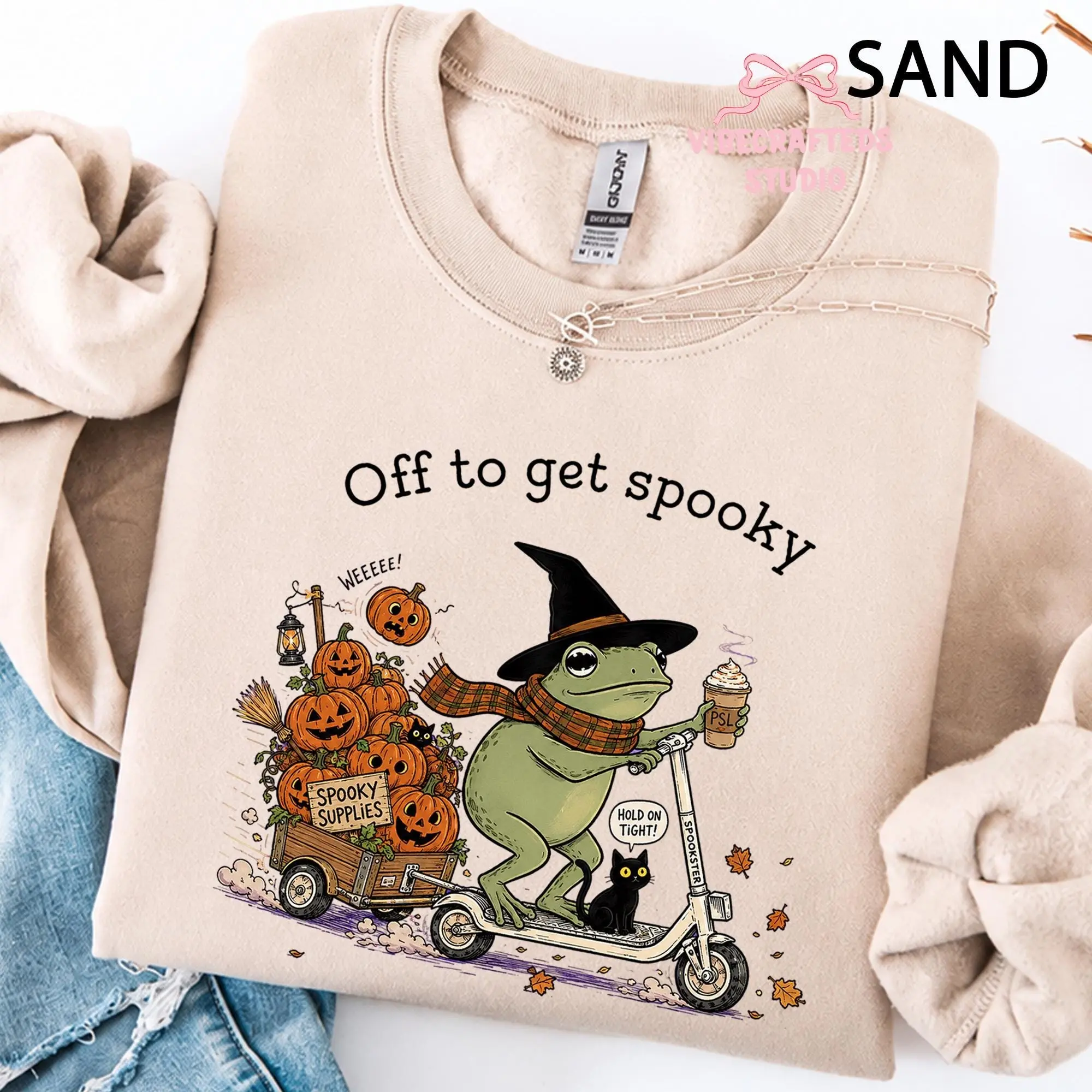 Comfort Colors Vintage Halloween Frog Shirt, Scooter Pumpkin Cart Tee, Off To Get Spooky Season Funny Fall Top