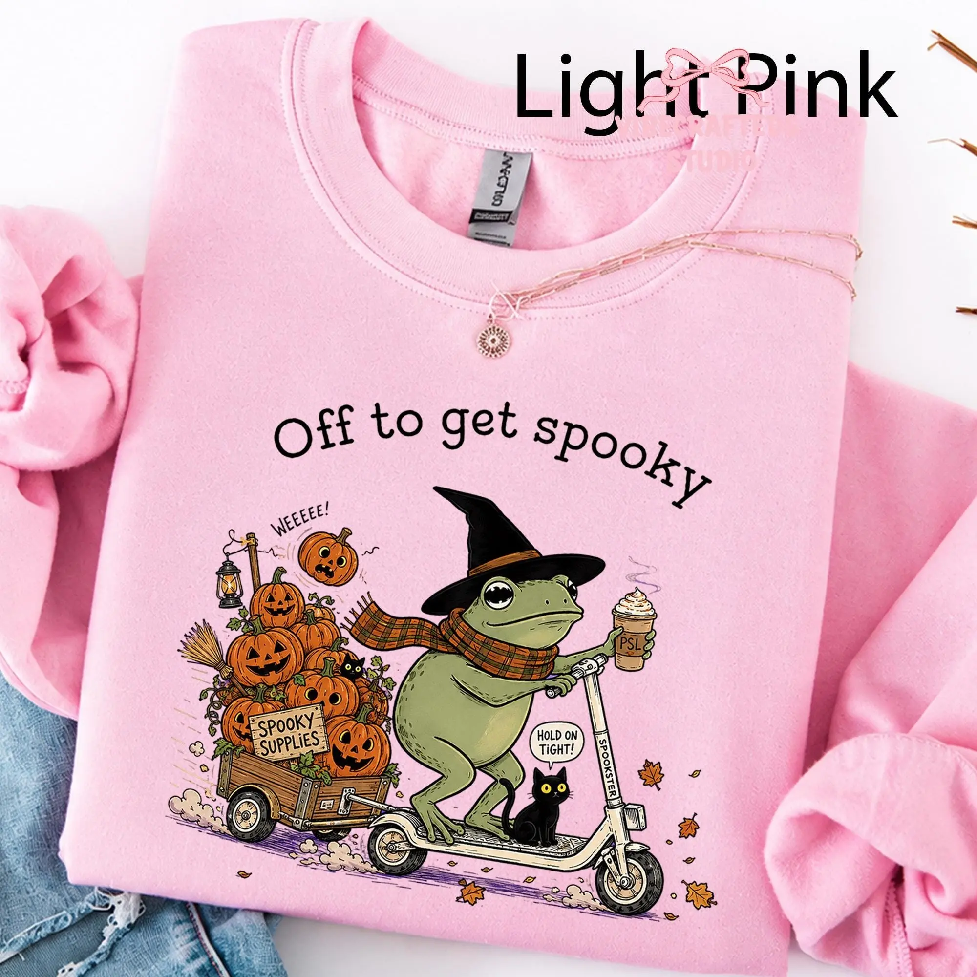 Comfort Colors Vintage Halloween Frog Shirt, Scooter Pumpkin Cart Tee, Off To Get Spooky Season Funny Fall Top - photo 3