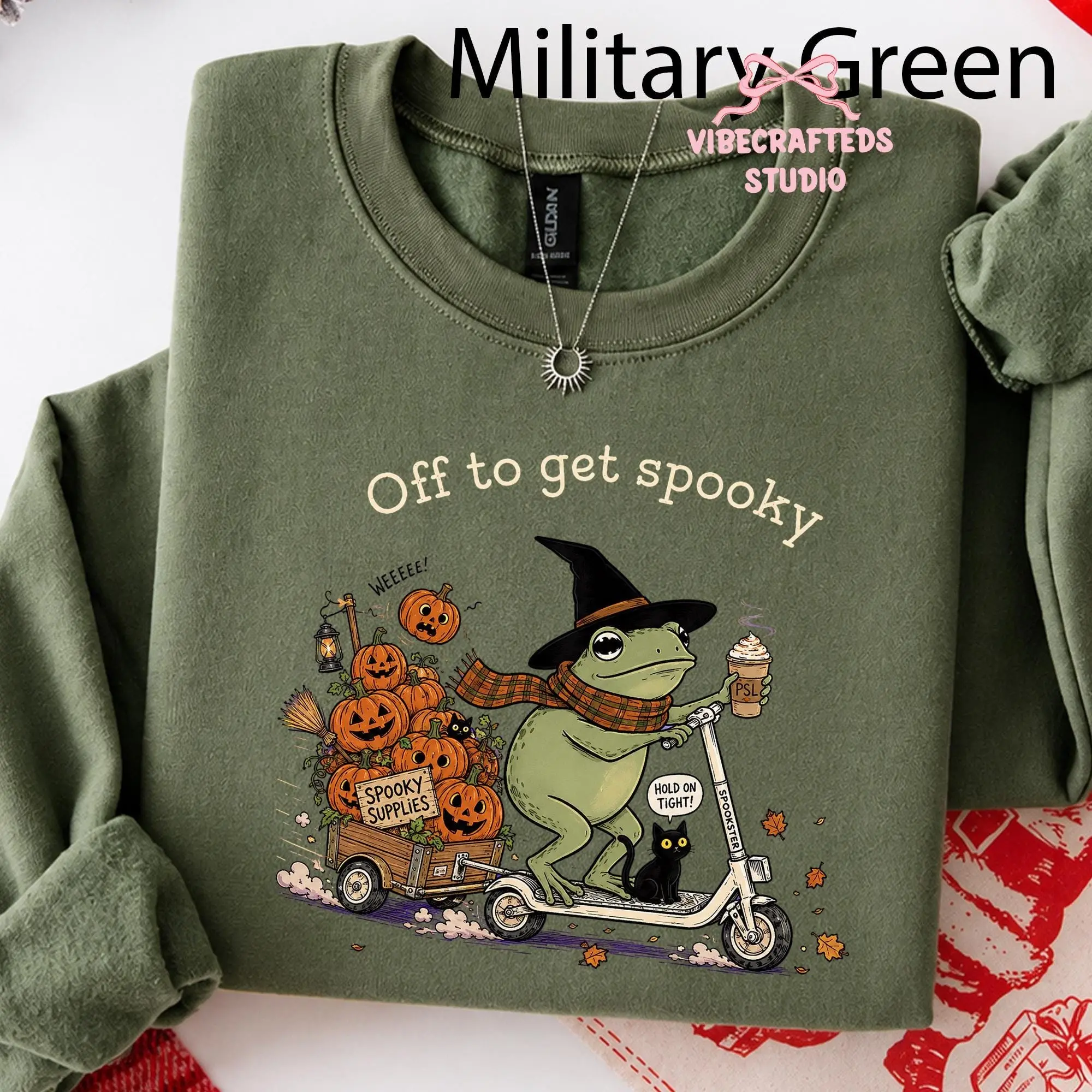 Comfort Colors Vintage Halloween Frog Shirt, Scooter Pumpkin Cart Tee, Off To Get Spooky Season Funny Fall Top - photo 4