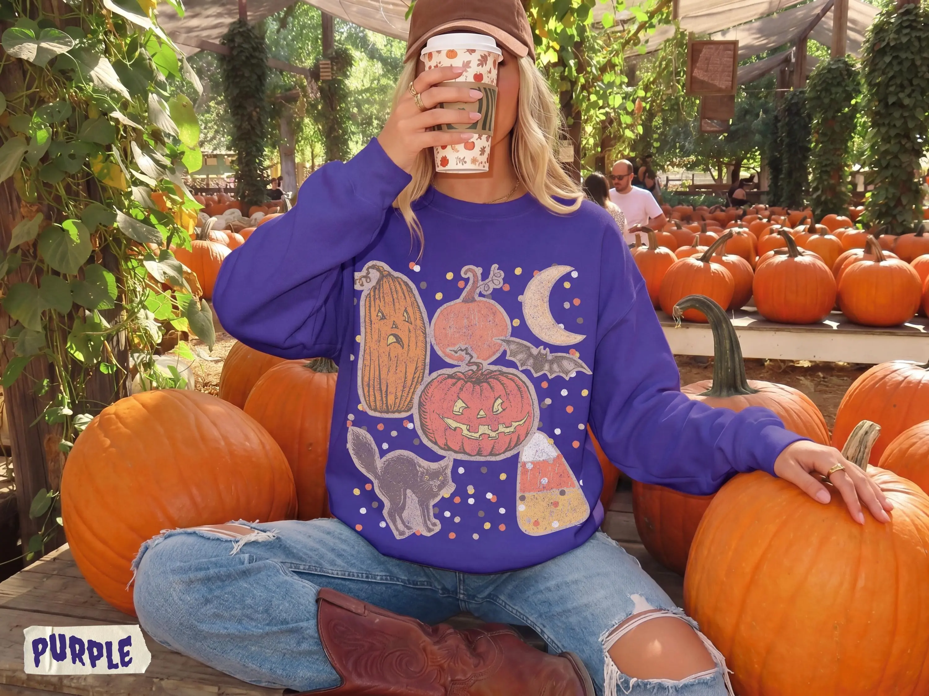 Vintage 90s Halloween Pumpkin Hoodie, Spooky Witch Trick Or Treat Fall Autumn Retro Graphic Pullover - photo 4