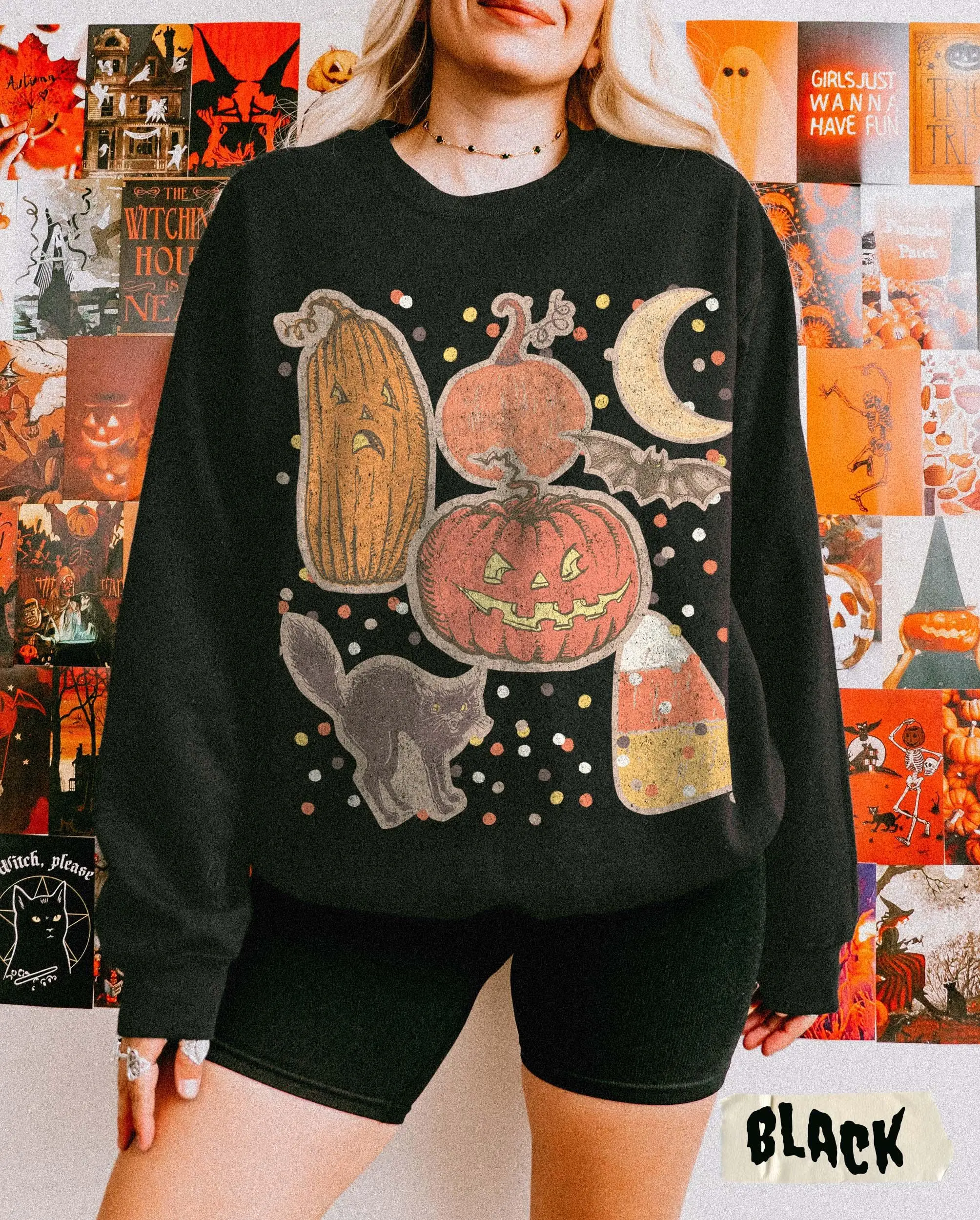 Vintage 90s Halloween Pumpkin Sweatshirt, Spooky Witch Trick Or Treat Fall Autumn Retro Graphic Top - photo 2