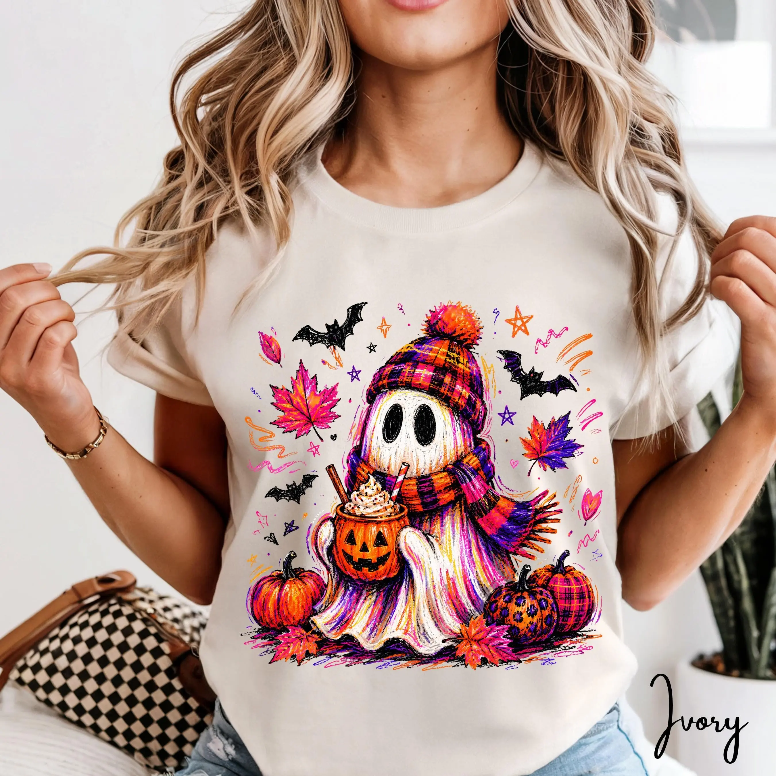 Comfort Colors 1717 Vintage Halloween Shirt, Cute Retro Ghost Pumpkin Graphic Tee, Spooky Season Fall Top - photo 2
