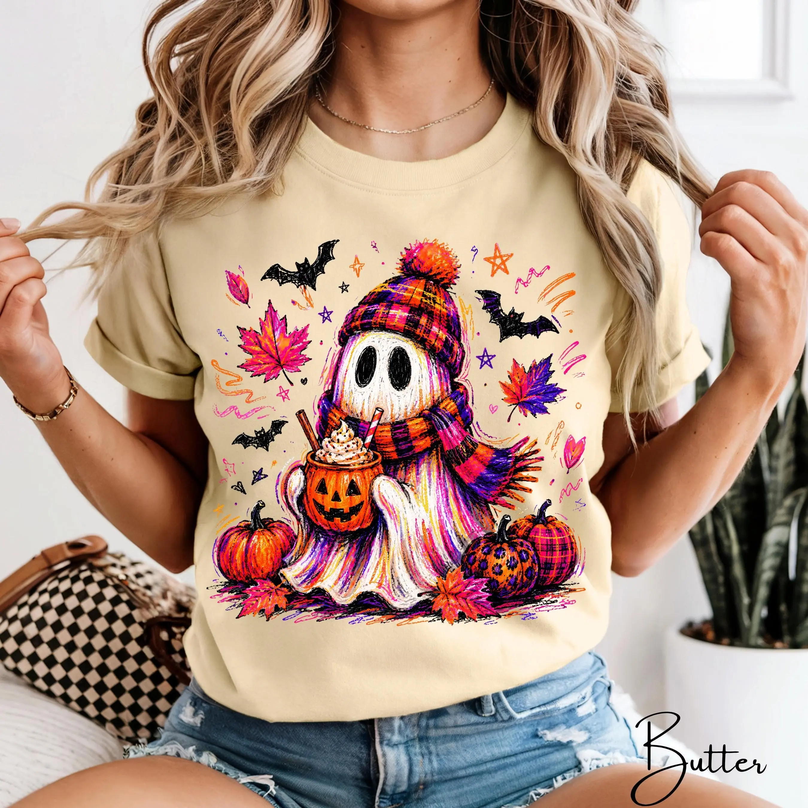 Comfort Colors 1717 Vintage Halloween Shirt, Cute Retro Ghost Pumpkin Graphic Tee, Spooky Season Fall Top - photo 3