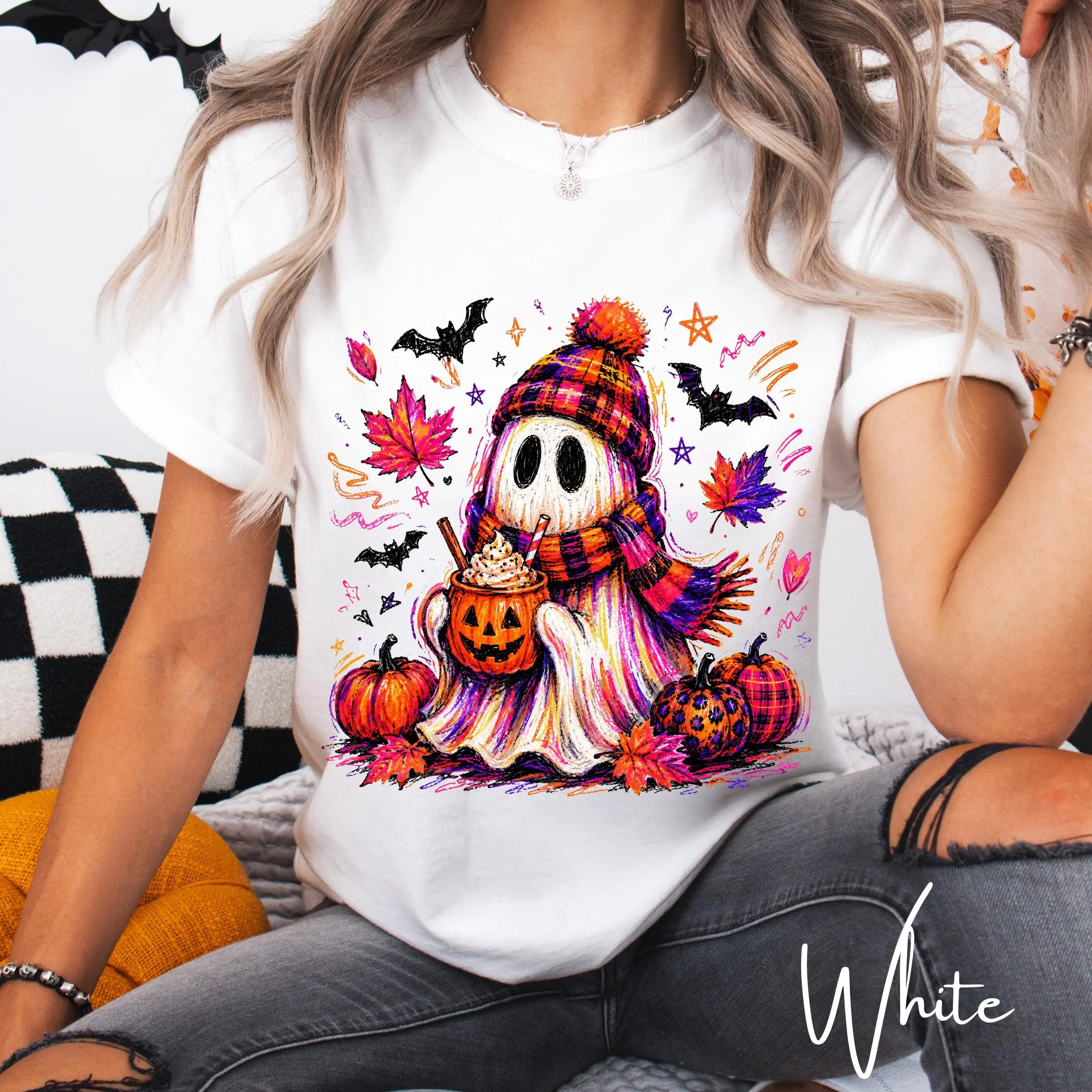 Comfort Colors 1717 Vintage Halloween Shirt, Cute Retro Ghost Pumpkin Graphic Tee, Spooky Season Fall Top - photo 4