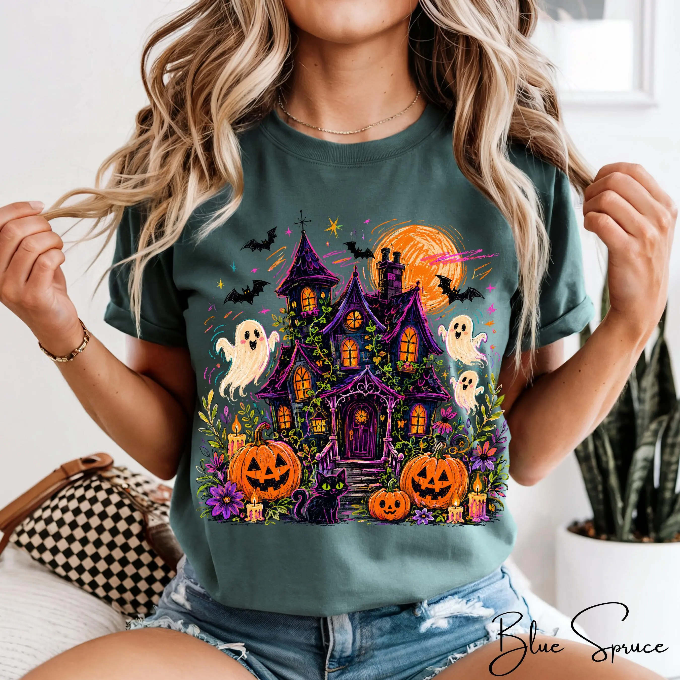 Vintage Haunted Mansion Halloween Shirt, Retro Comfort Colors Cute Ghost Pumpkin Spooky Season Fall Top - photo 3
