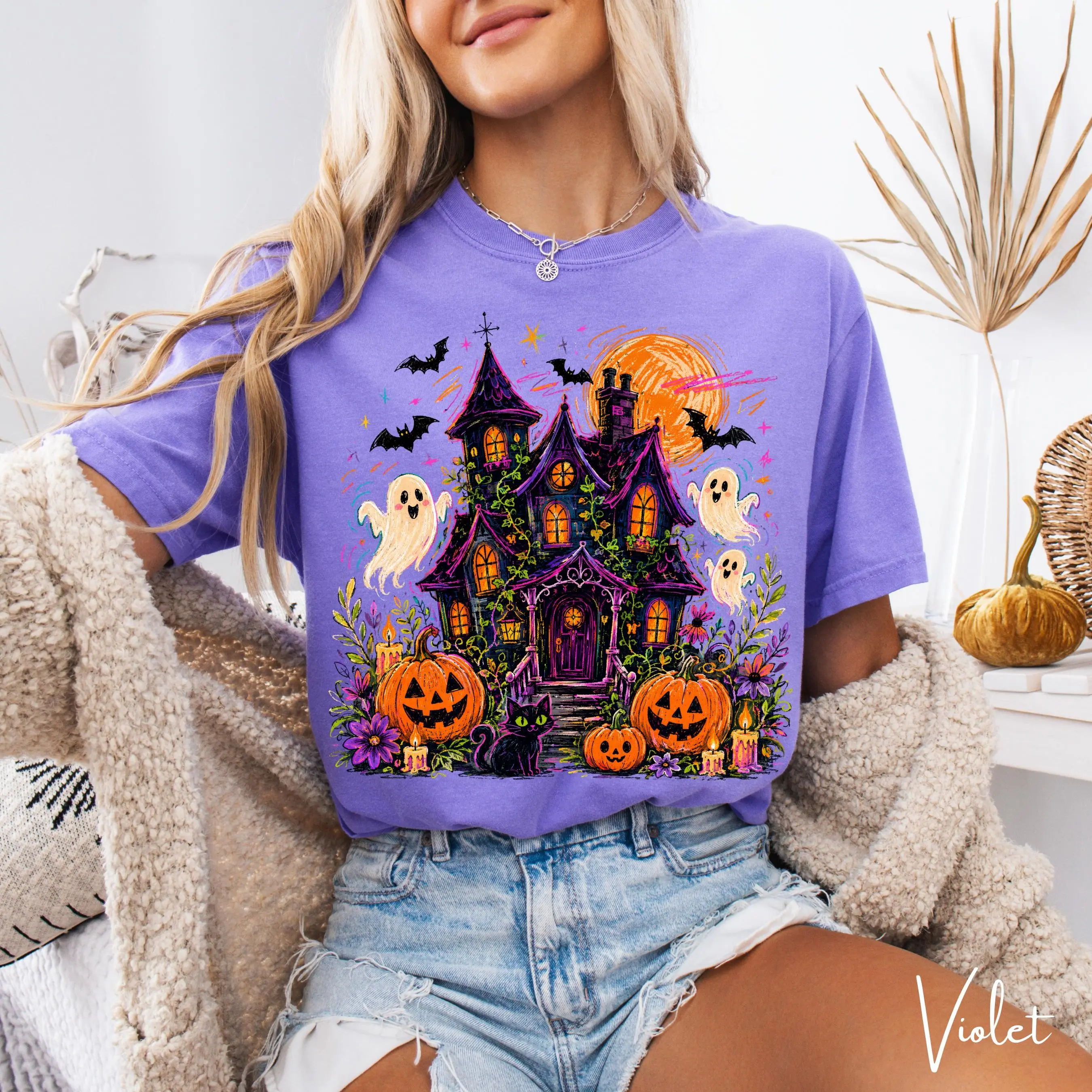 Vintage Haunted Mansion Halloween Shirt, Retro Comfort Colors Cute Ghost Pumpkin Spooky Season Fall Top - photo 5