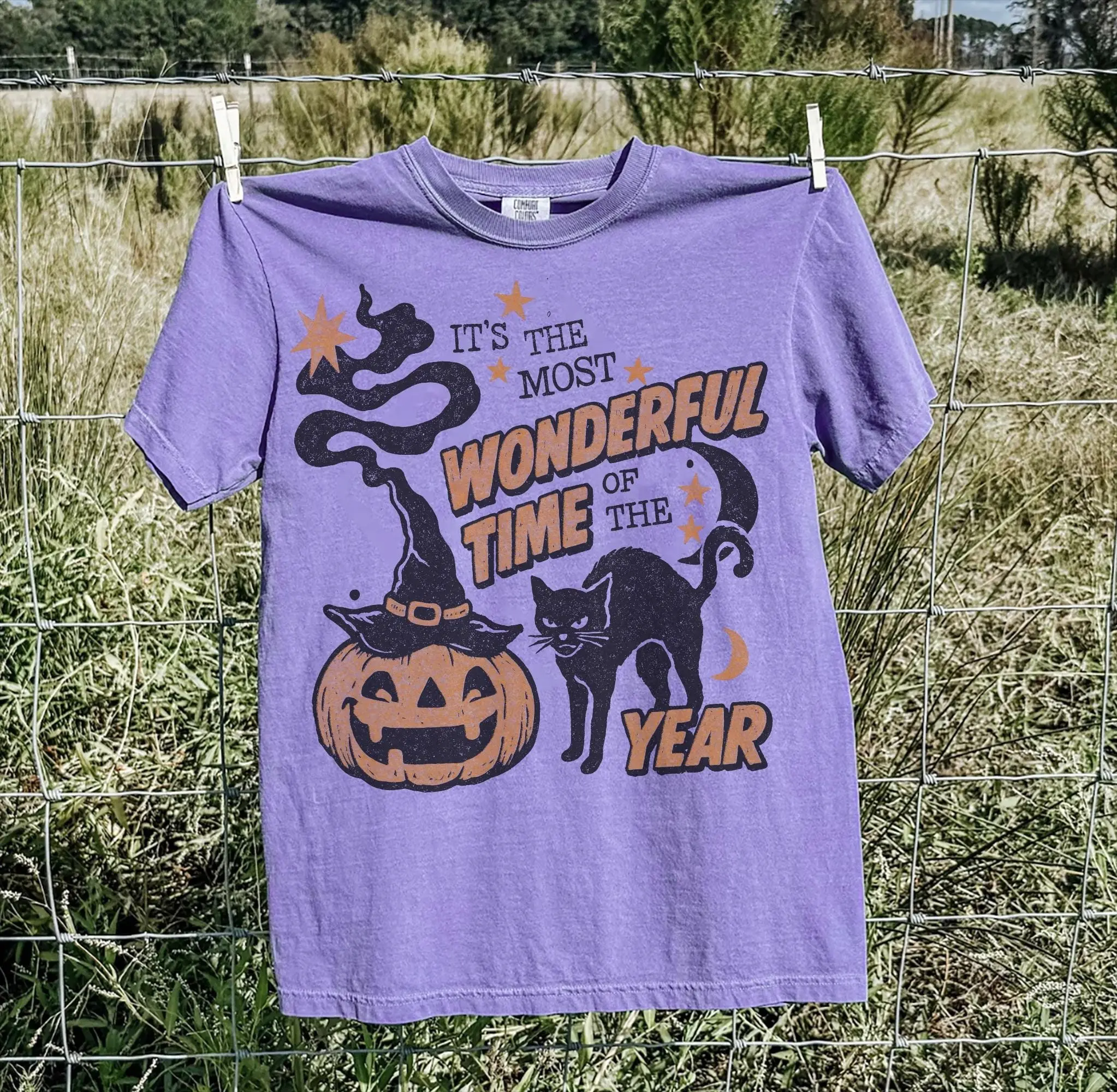 Vintage Retro Summerween 90s Halloween Shirt, Spooky Black Cat Witchy Pumpkin Most Wonderful Time Fall Tee - photo 2