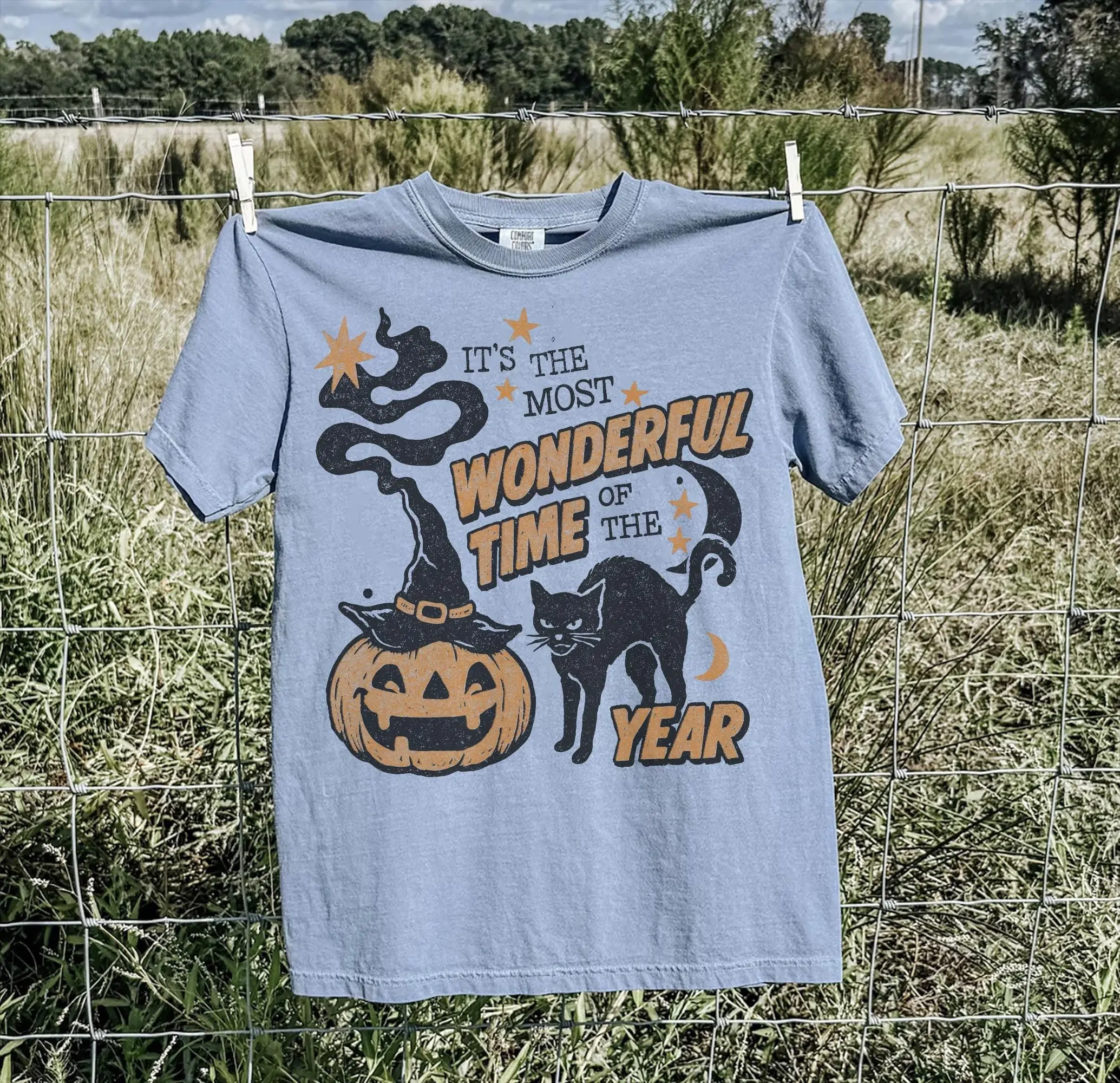 Vintage Retro Summerween 90s Halloween Shirt, Spooky Black Cat Witchy Pumpkin Most Wonderful Time Fall Tee - photo 3