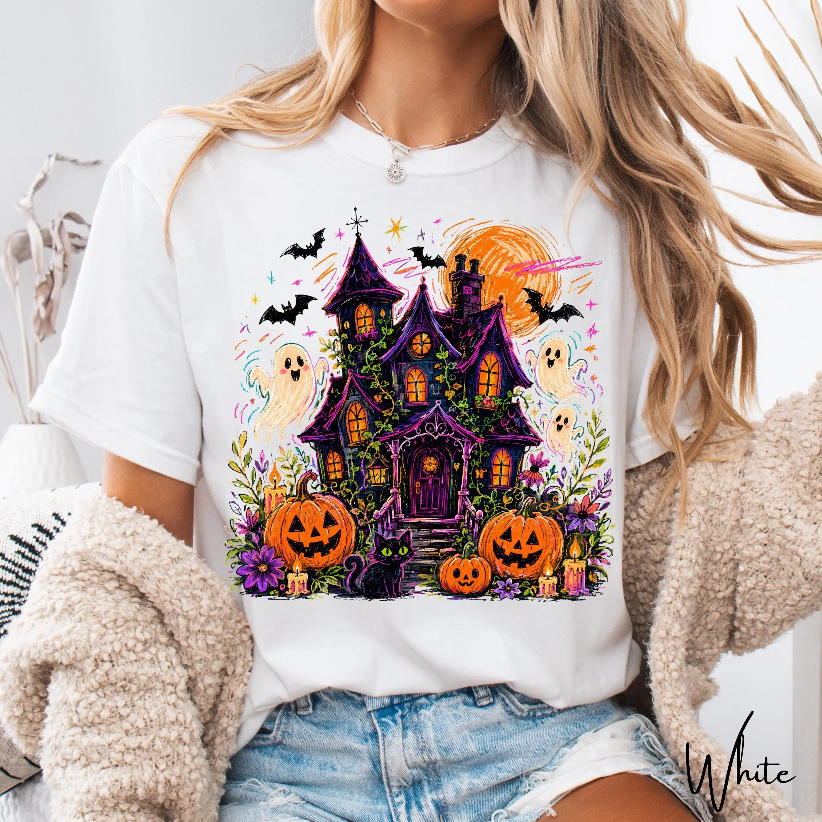 Comfort Colors 1717 Vintage Haunted Mansion Shirt, Retro Ghost Pumpkin Graphic Tee, Womens Spooky Season October Fall Top - photo 3