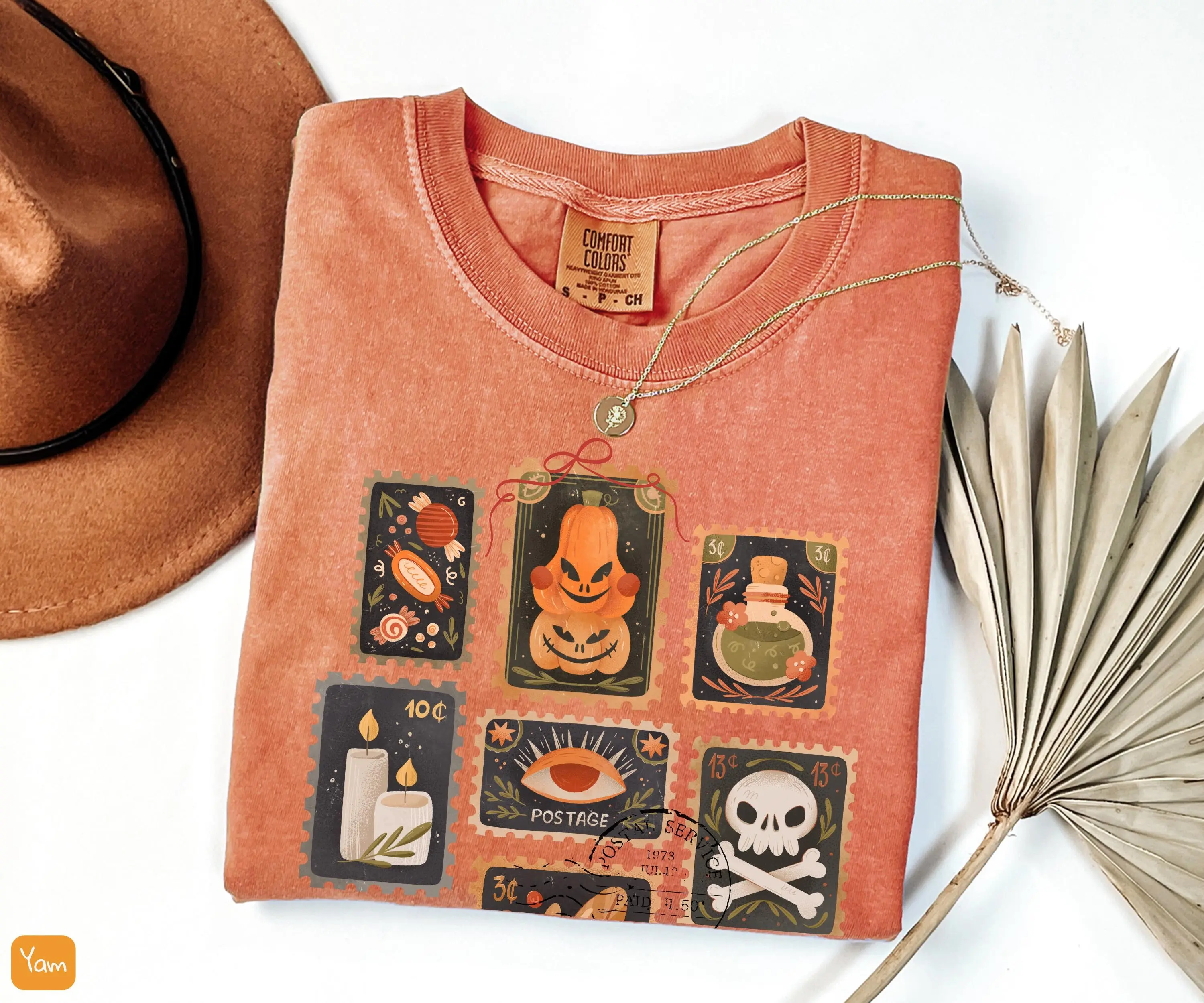Vintage Halloween Stamp Shirt, Comfort Colors Fall Collage Tee, Retro Postage Graphic Top, Autumn Pumpkin Spooky Season