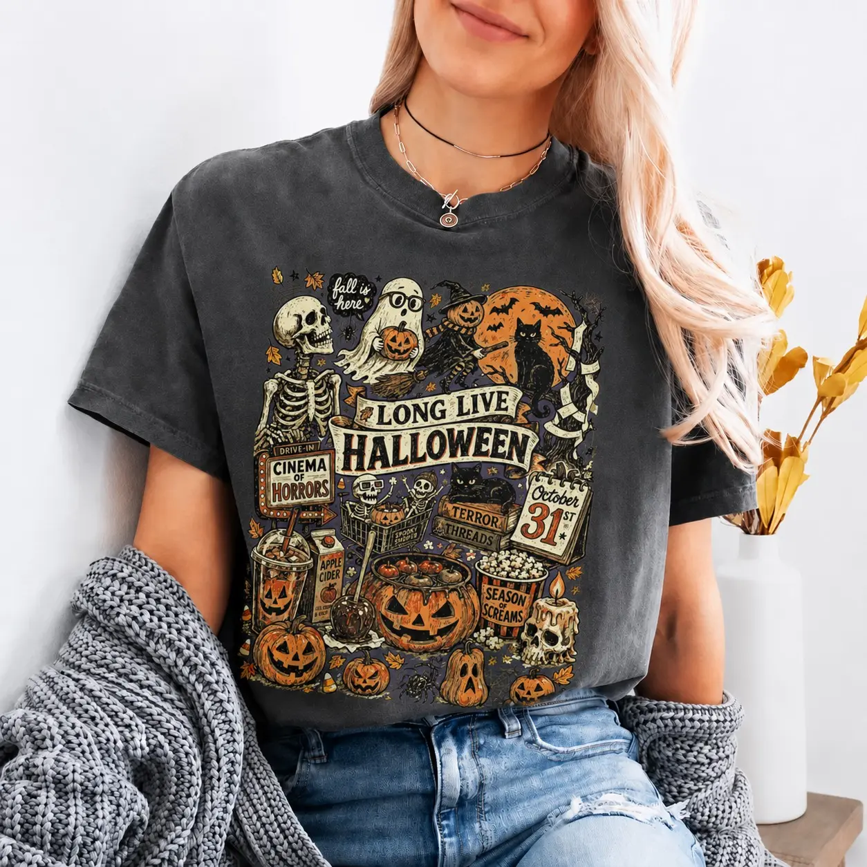Vintage Halloween Sweatshirt, Long Live Spooky Collage Crewneck, Cute Retro Lover Fall Gift for Her